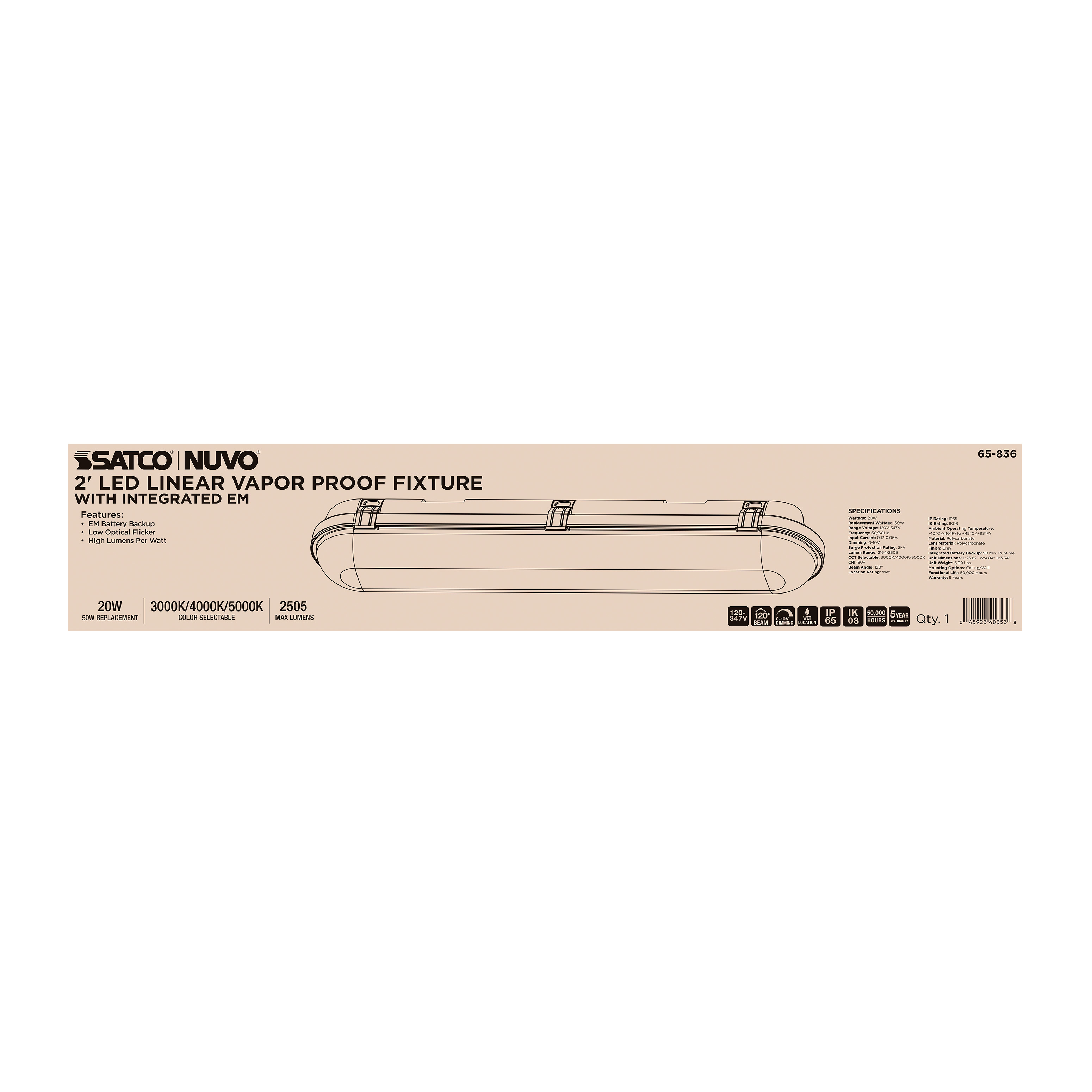 2' LED EM LINEAR VAPOR PROOF - 65-836