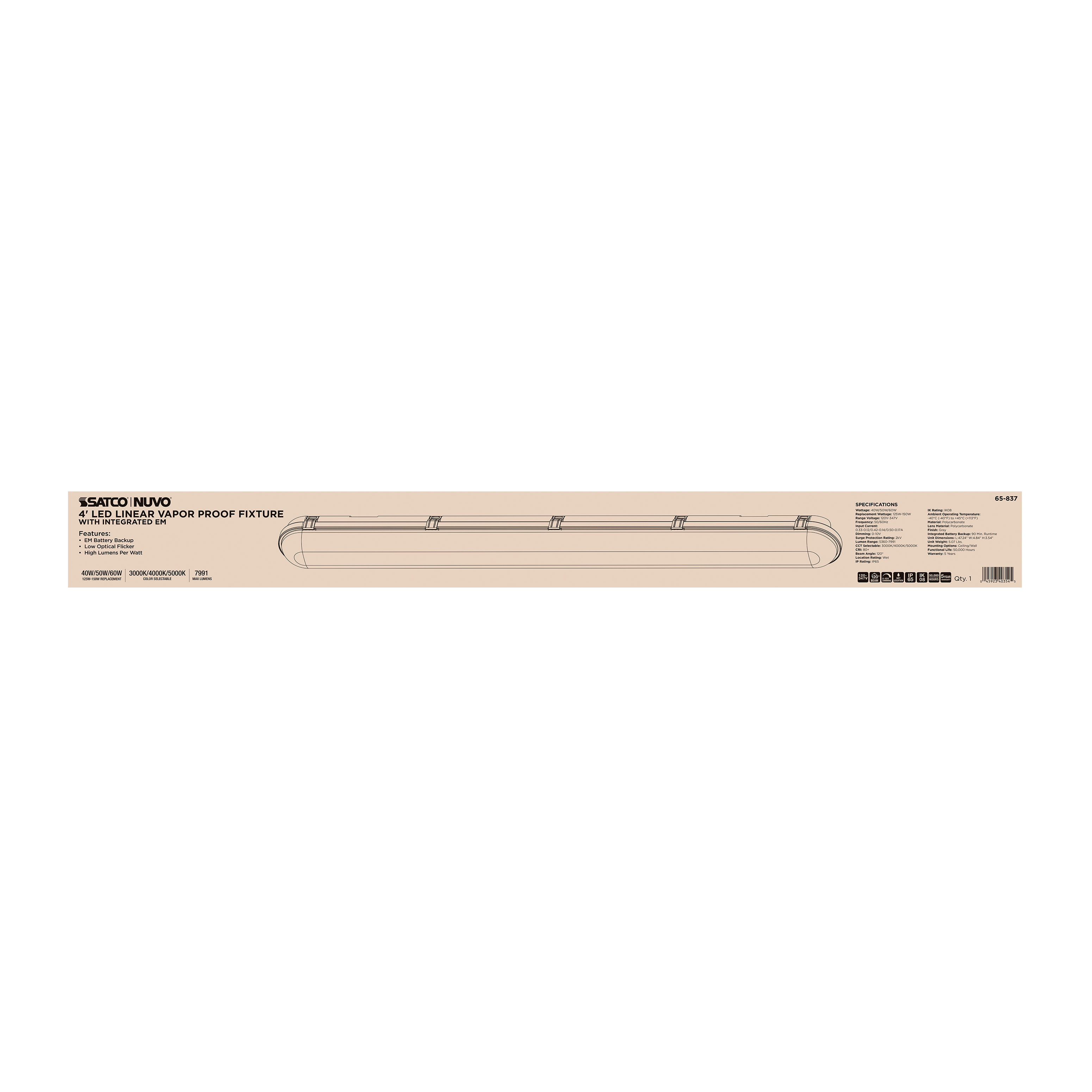 4' LED EM LINEAR VAPOR PROOF - 65-837