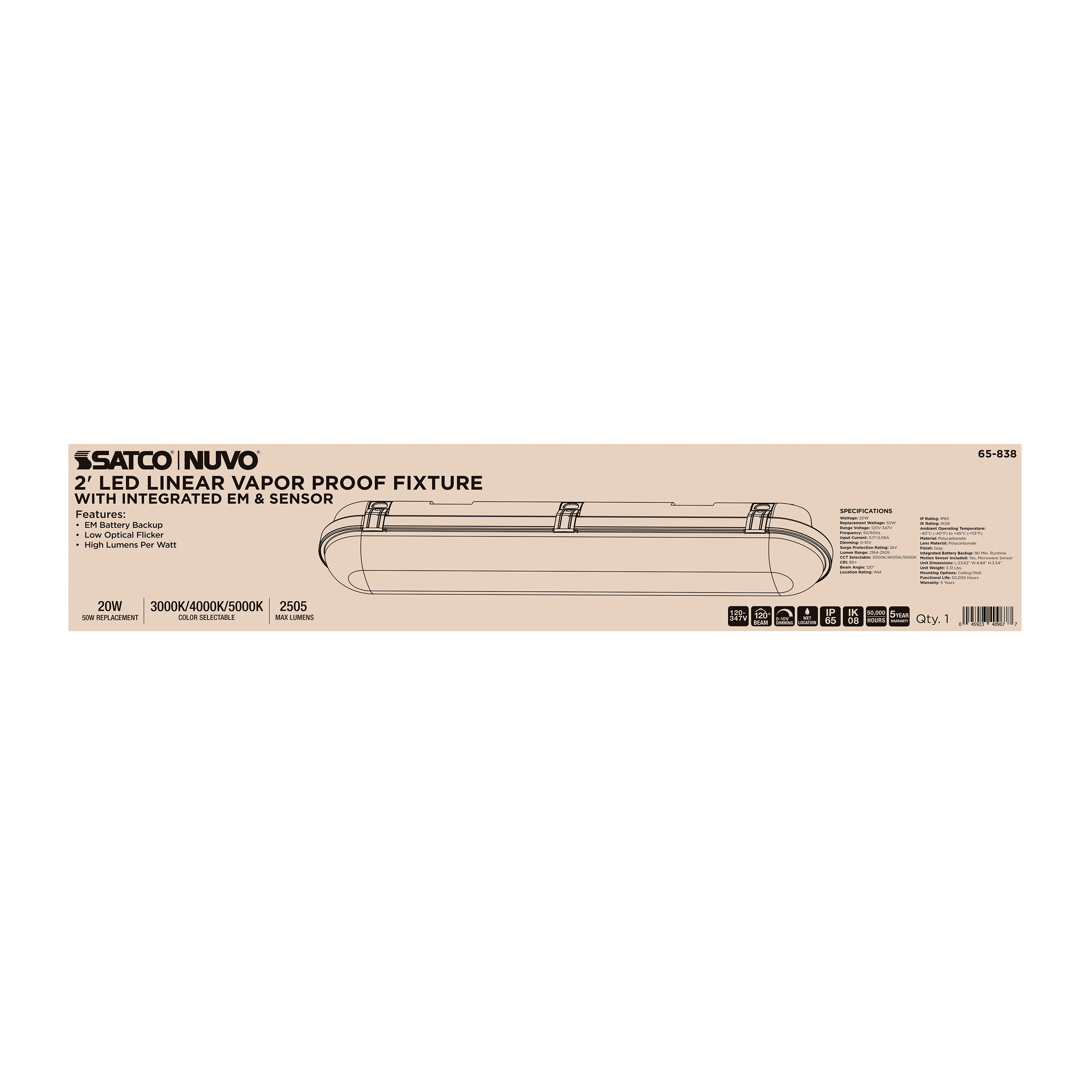 2' VAPOR PROOF W/EM & SENSOR - 65-838