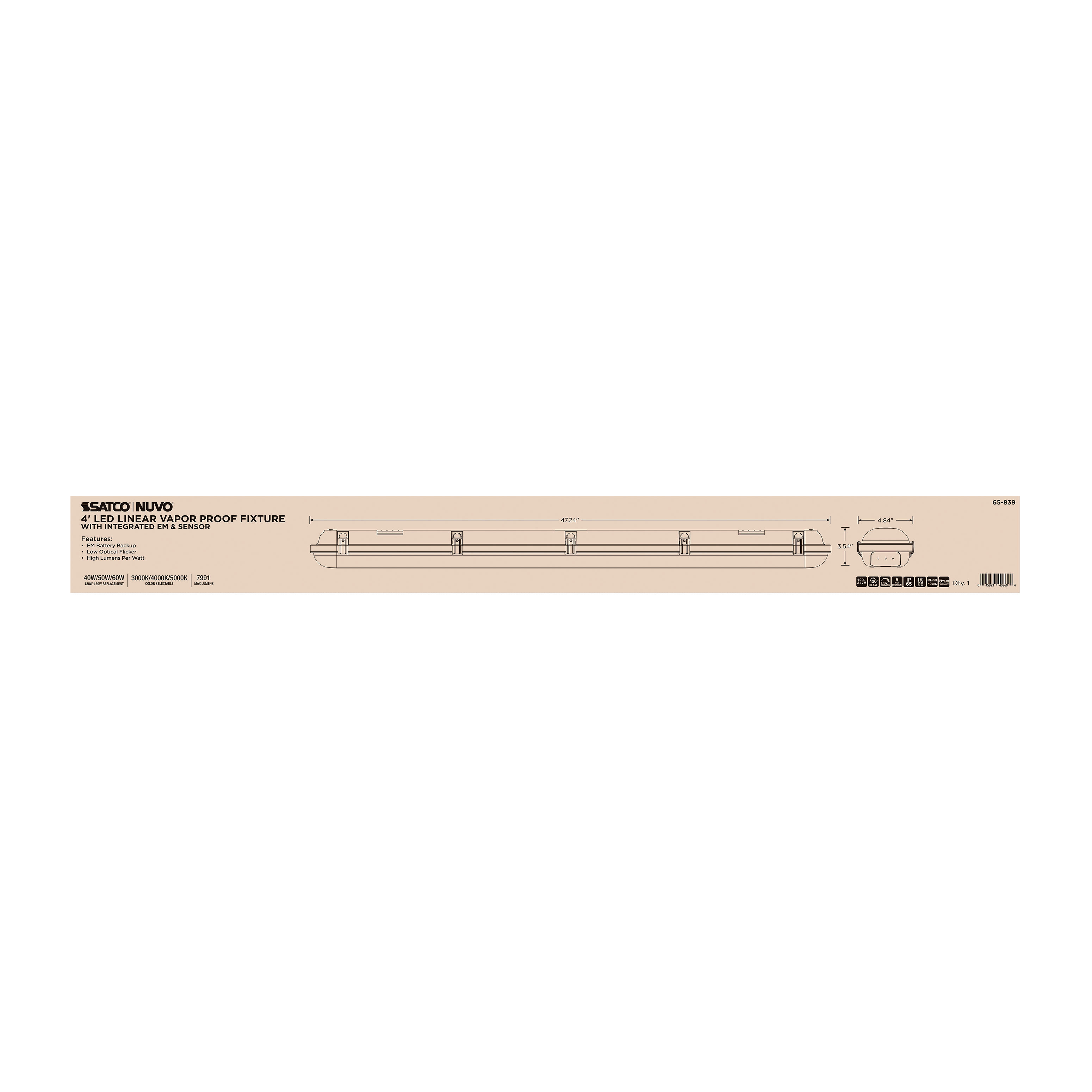 4' VAPOR PROOF W/EM & SENSOR - 65-839