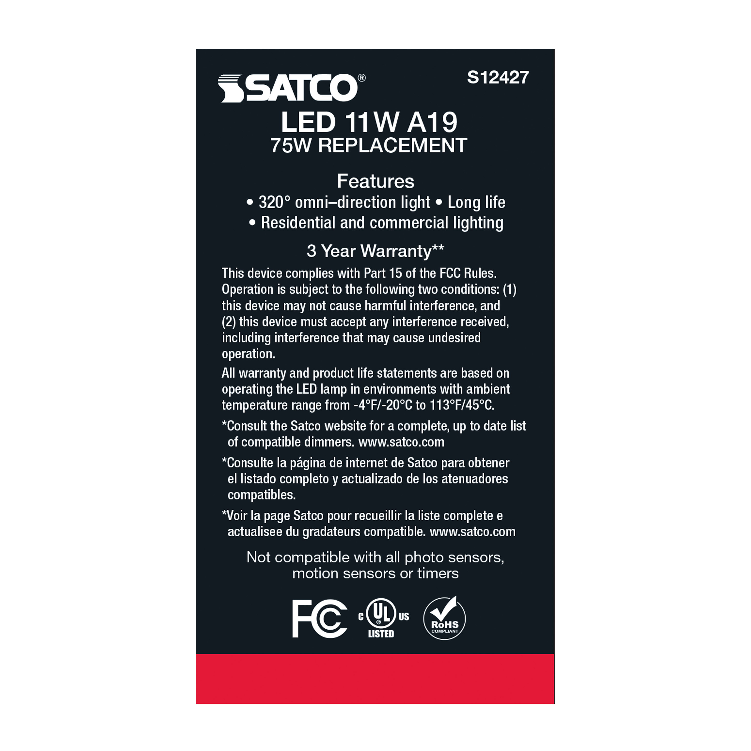 11A19/SW/LED/E26/930/120V - S12427