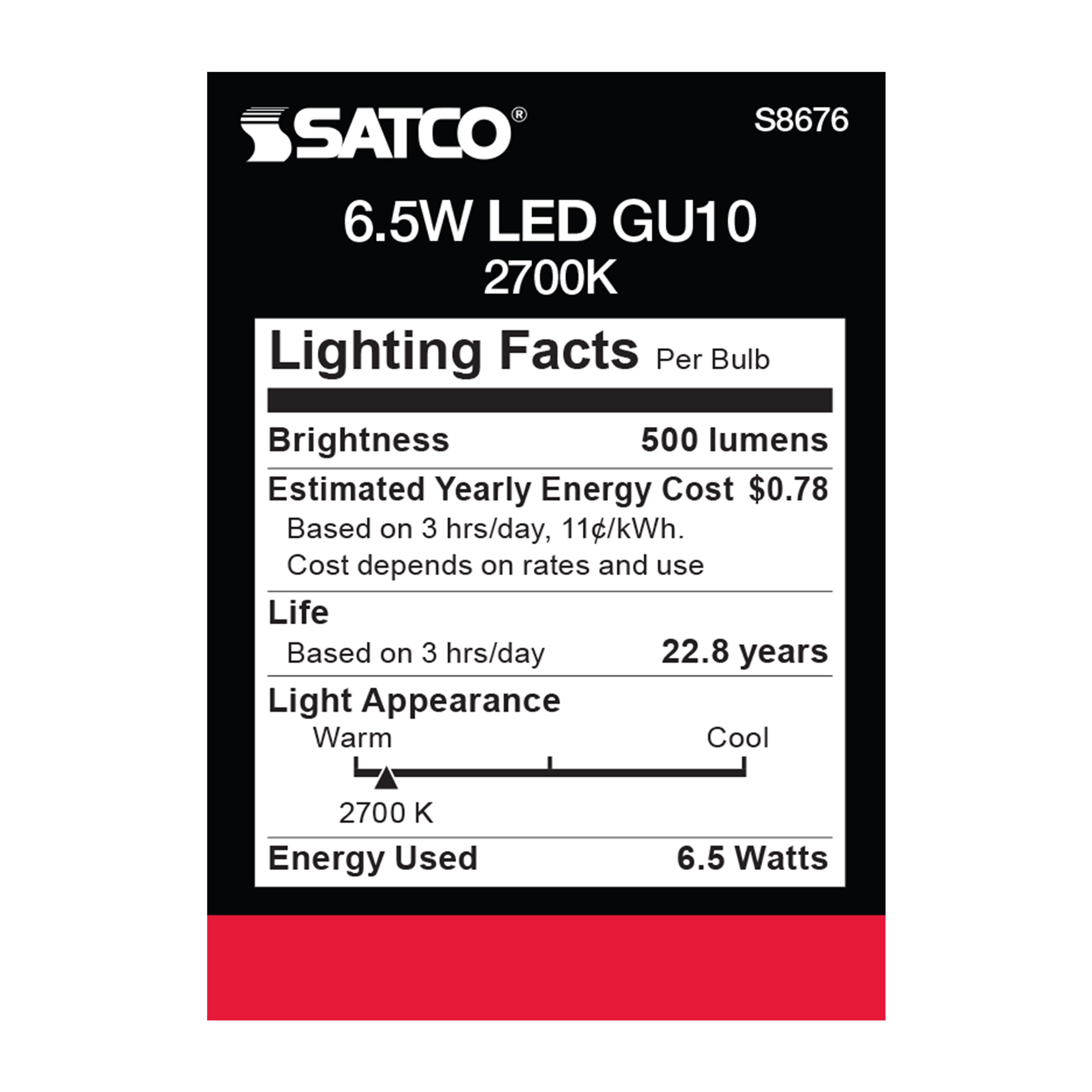 6.5MR16/LED/25'/27K/120V/GU10 - S8676