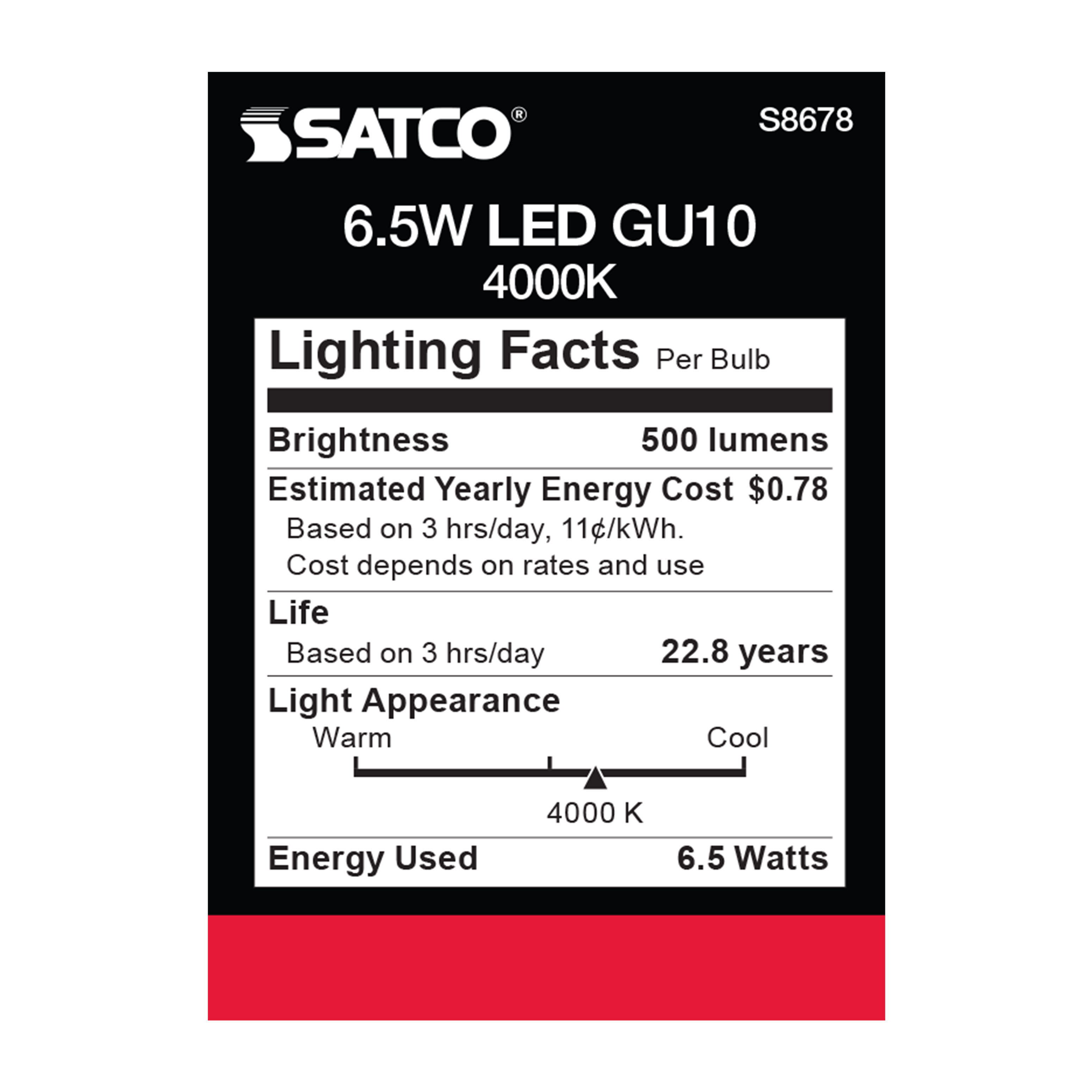 6.5MR16/LED/25'/40K/120V/GU10 - S8678
