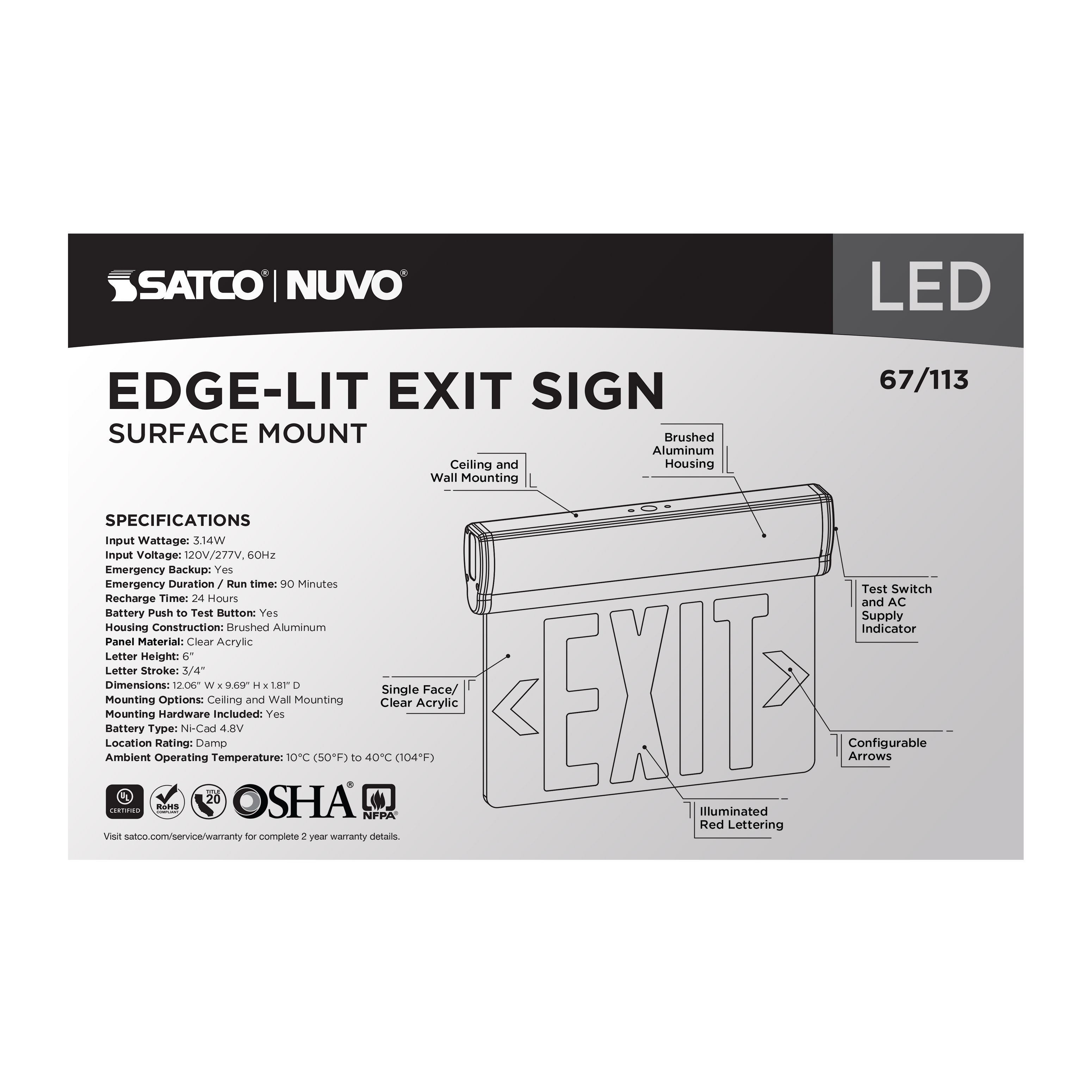 EL EXIT SIGN - SF RD CLR - 67-113