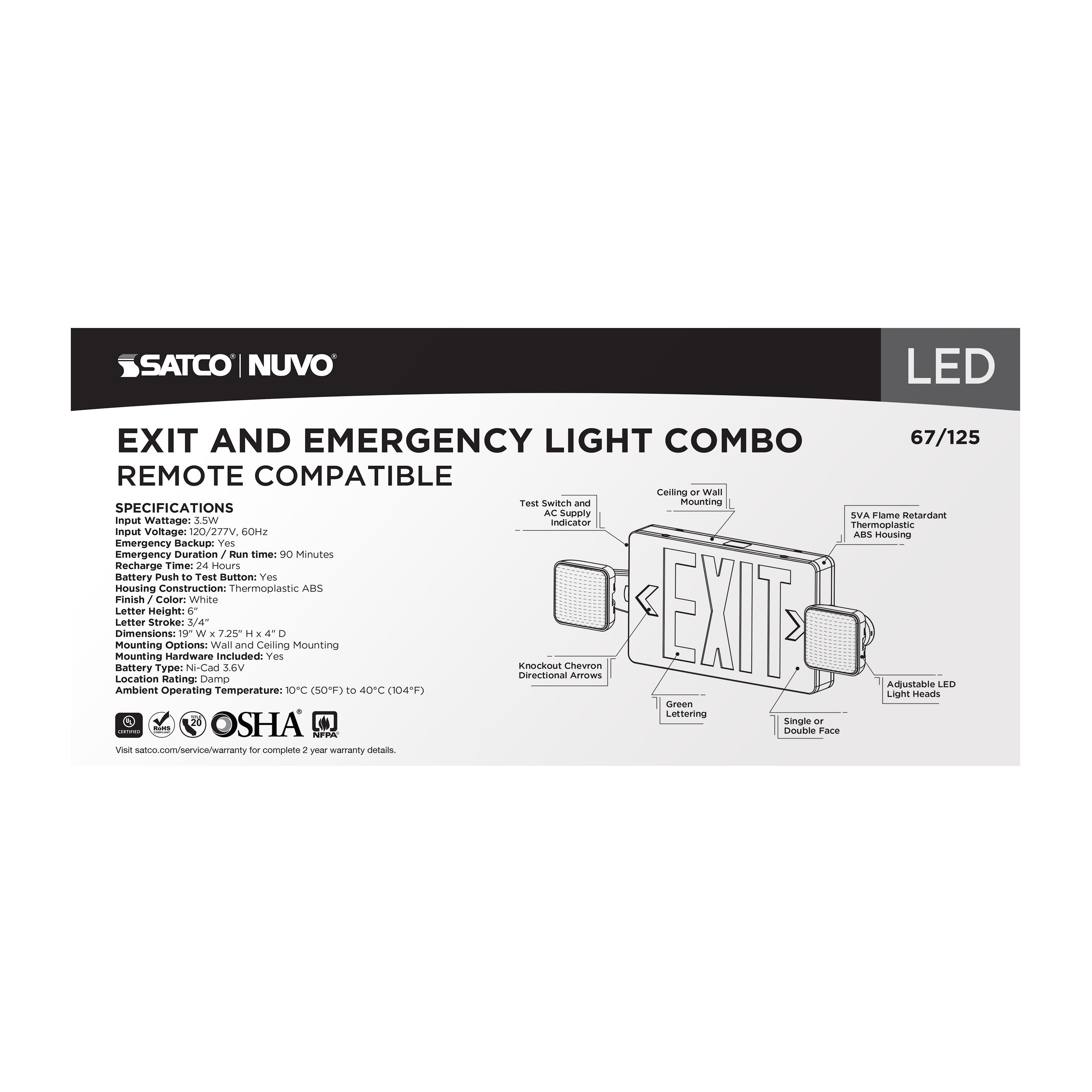 EXIT/LIGHT DH - GREEN - RC - 67-125