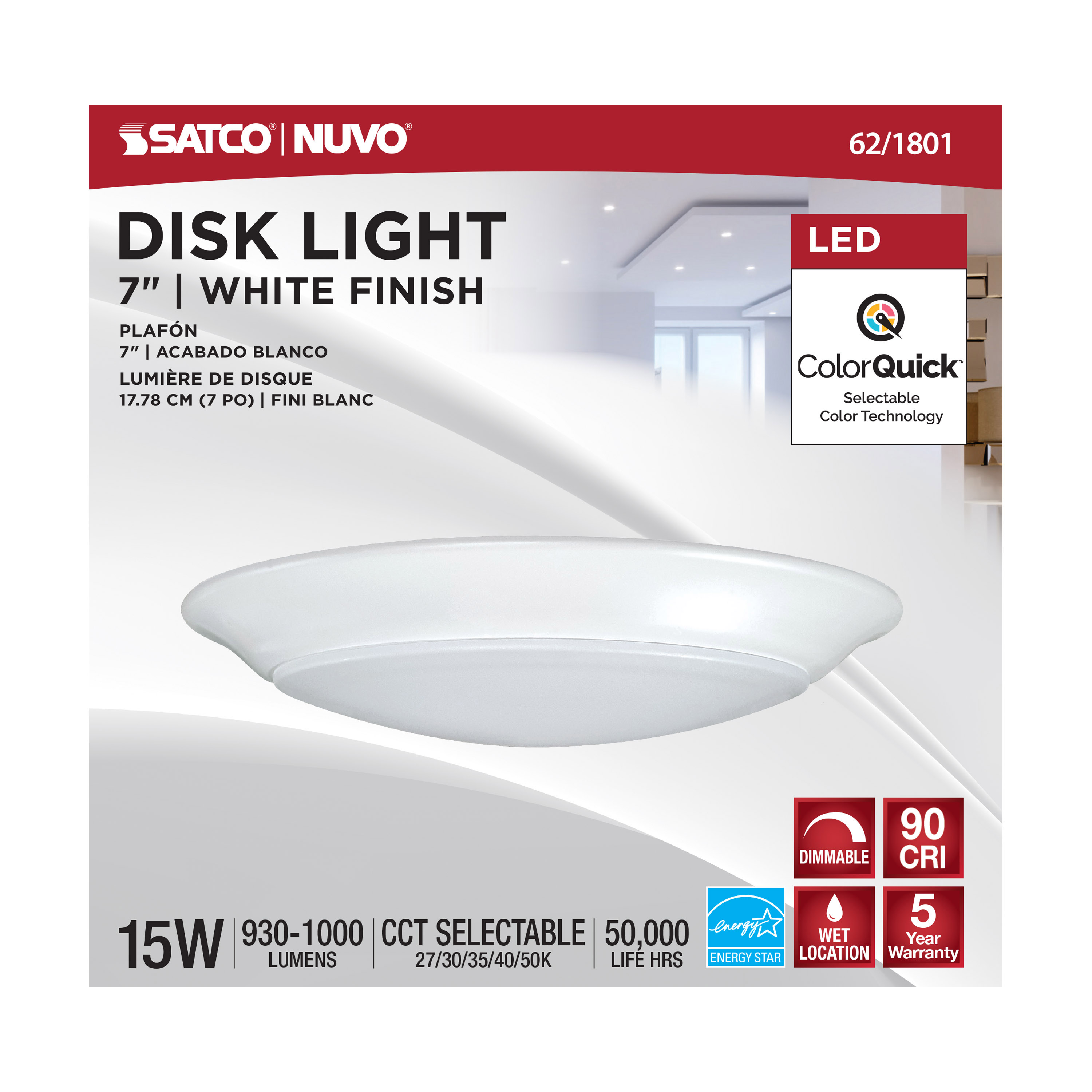 7" LED DISK LIGHT WHITE FINISH - 62-1801