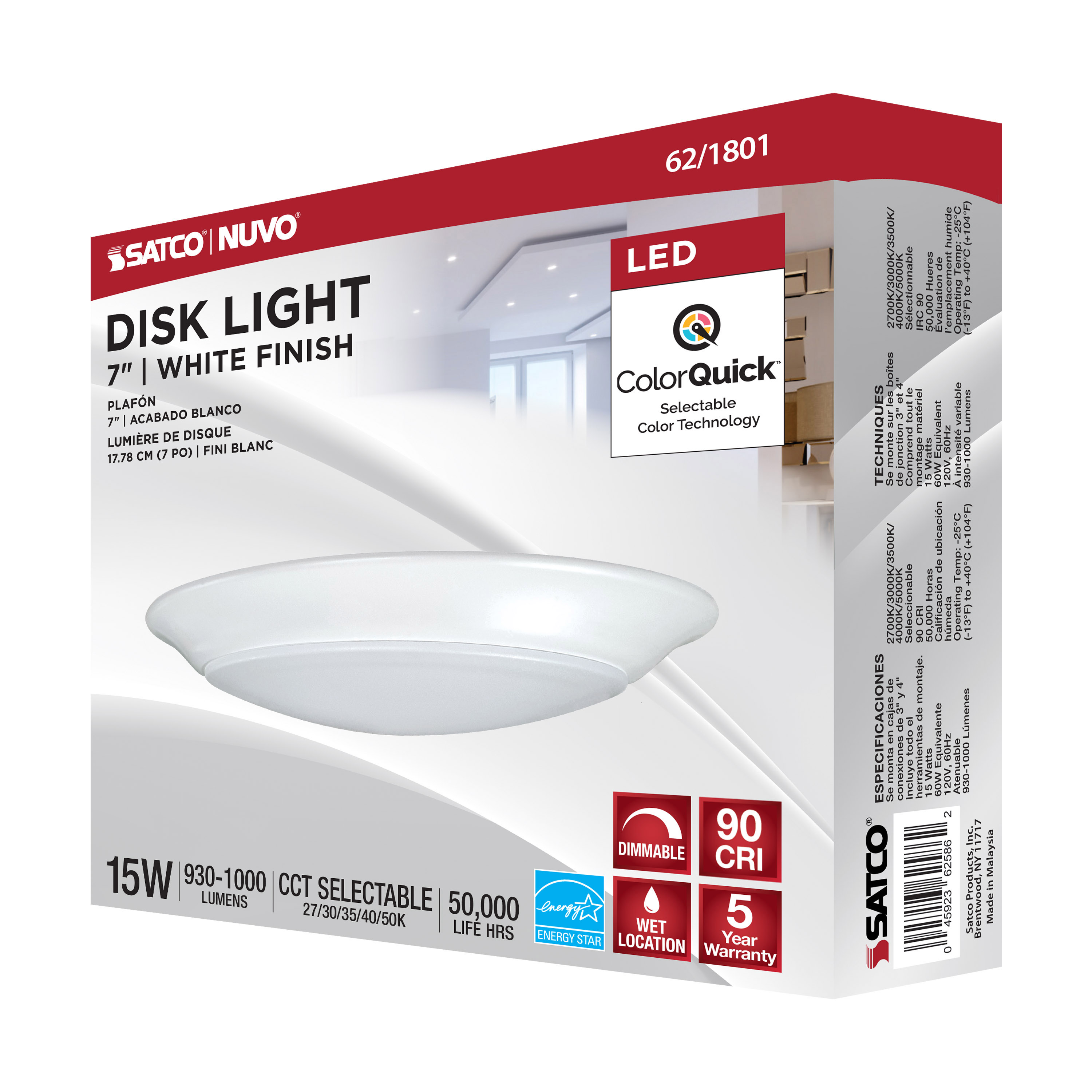 7" LED DISK LIGHT WHITE FINISH - 62-1801