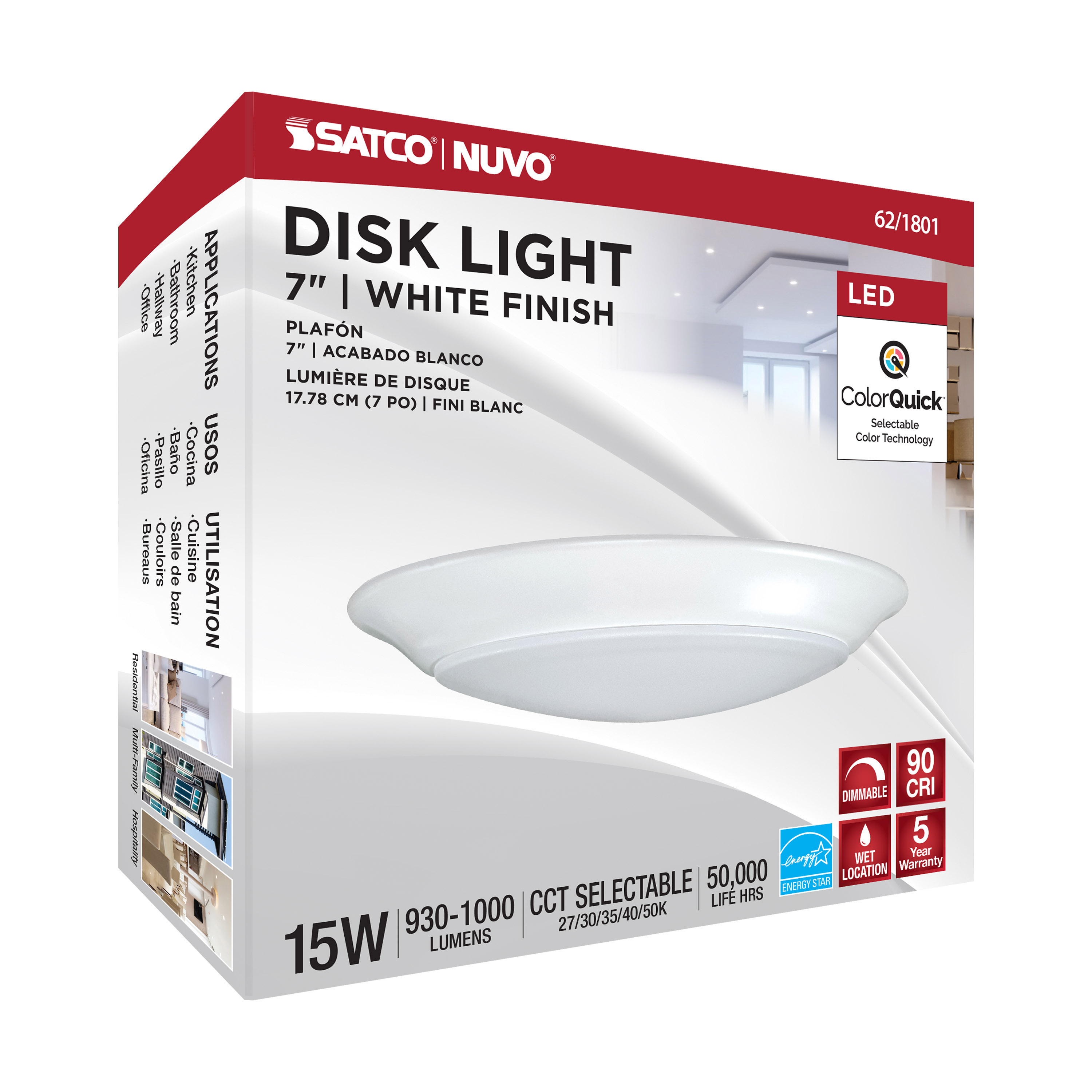 7" LED DISK LIGHT WHITE FINISH - 62-1801