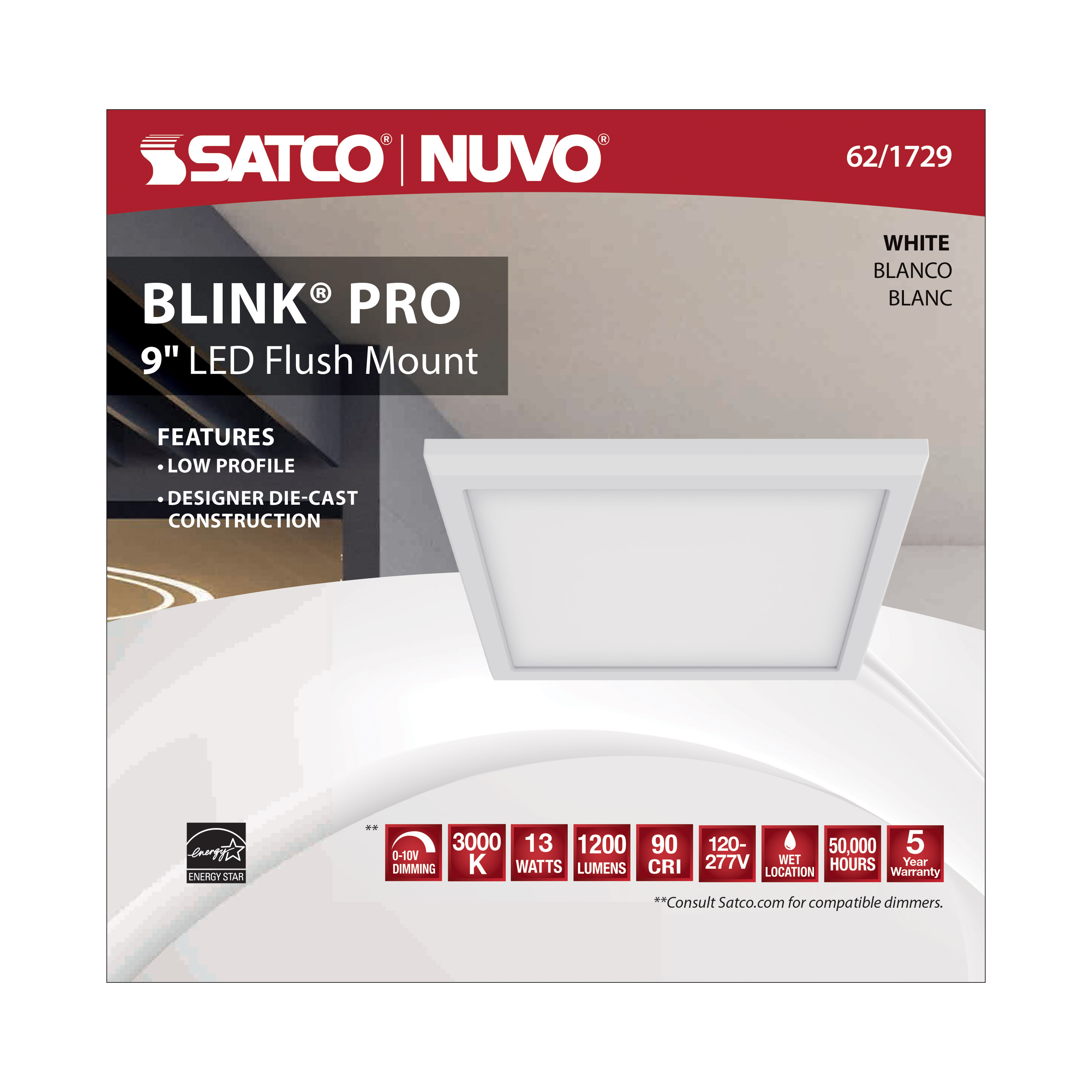 BLINK 13W LED 9" SQ WH 0-10V - 62-1729