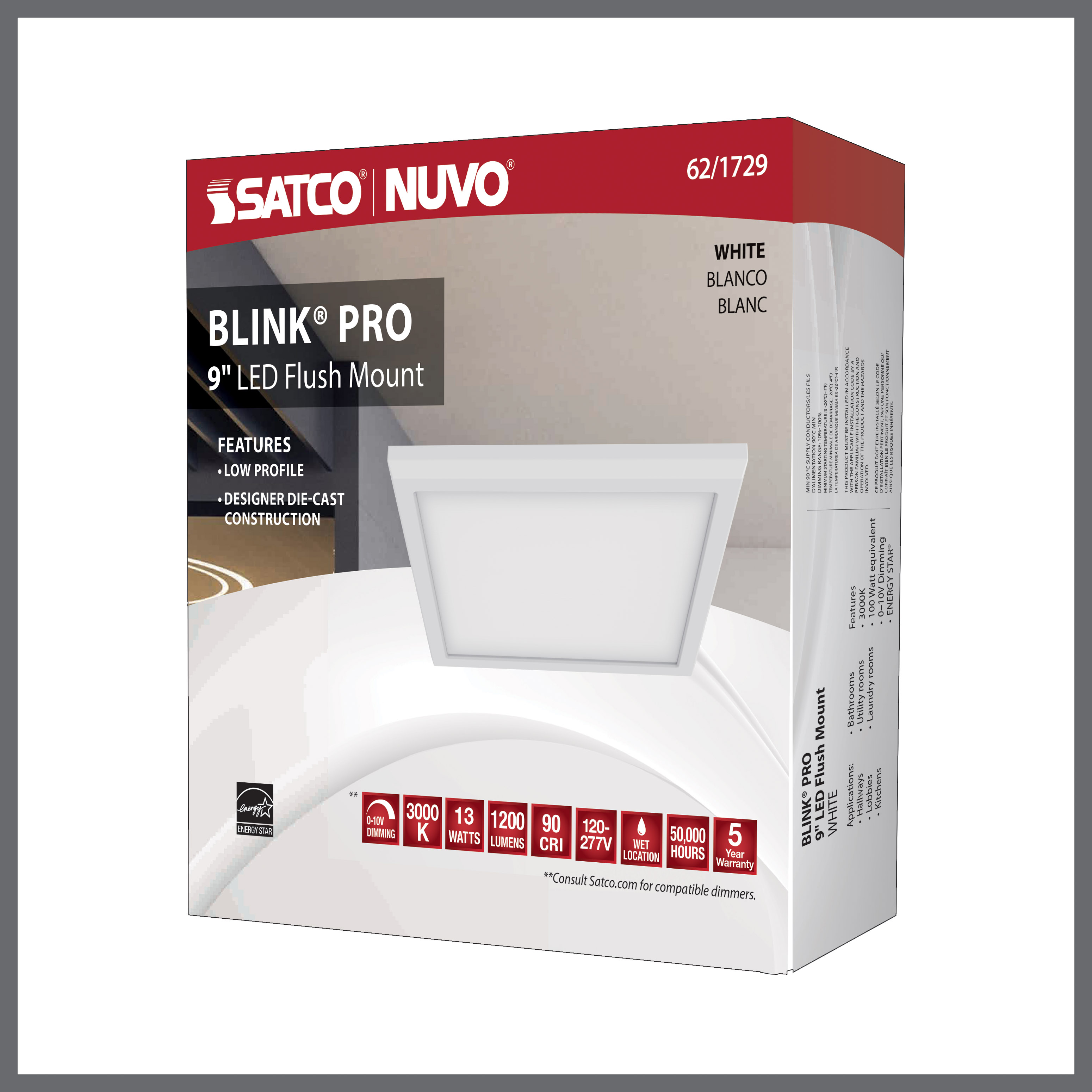 BLINK 13W LED 9" SQ WH 0-10V - 62-1729