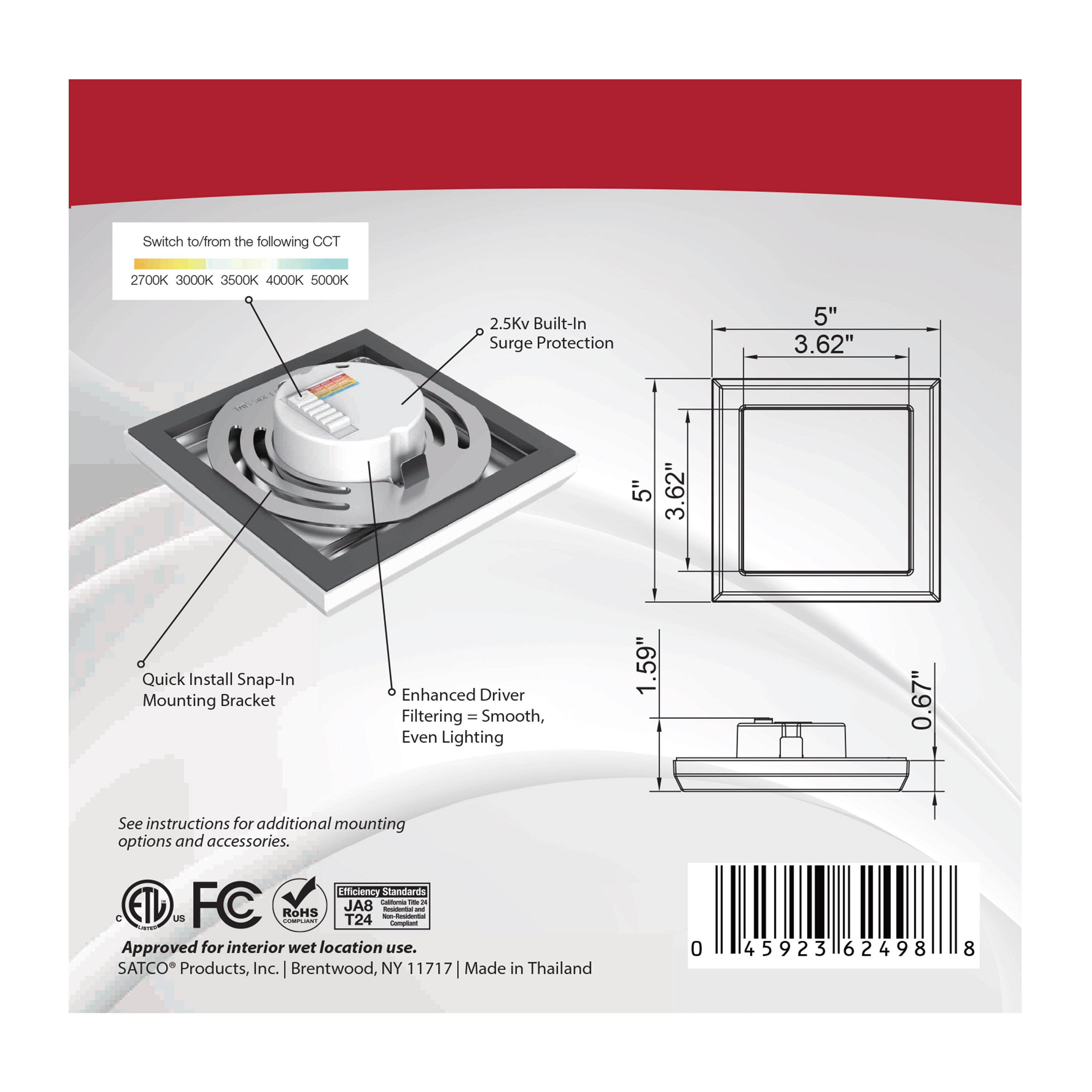 BLINK 9W LED 5" SQ WHITE - 62-1704