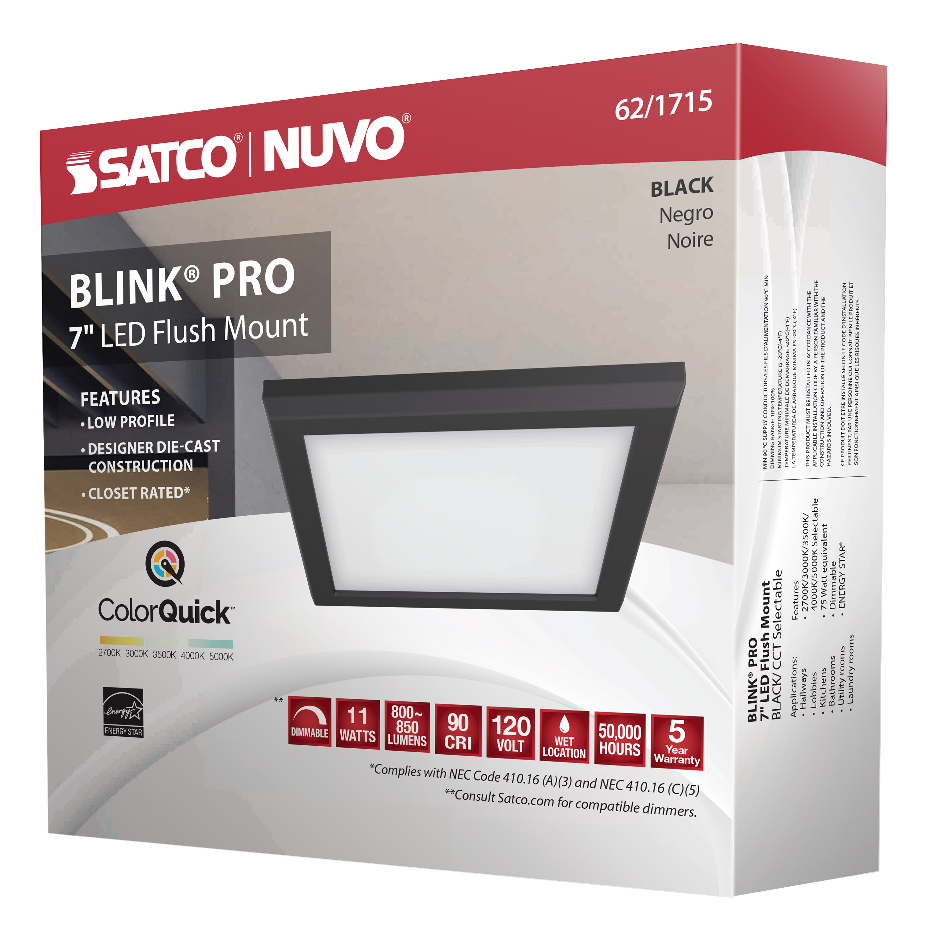 BLINK 11W LED 7" SQ BLACK - 62-1715