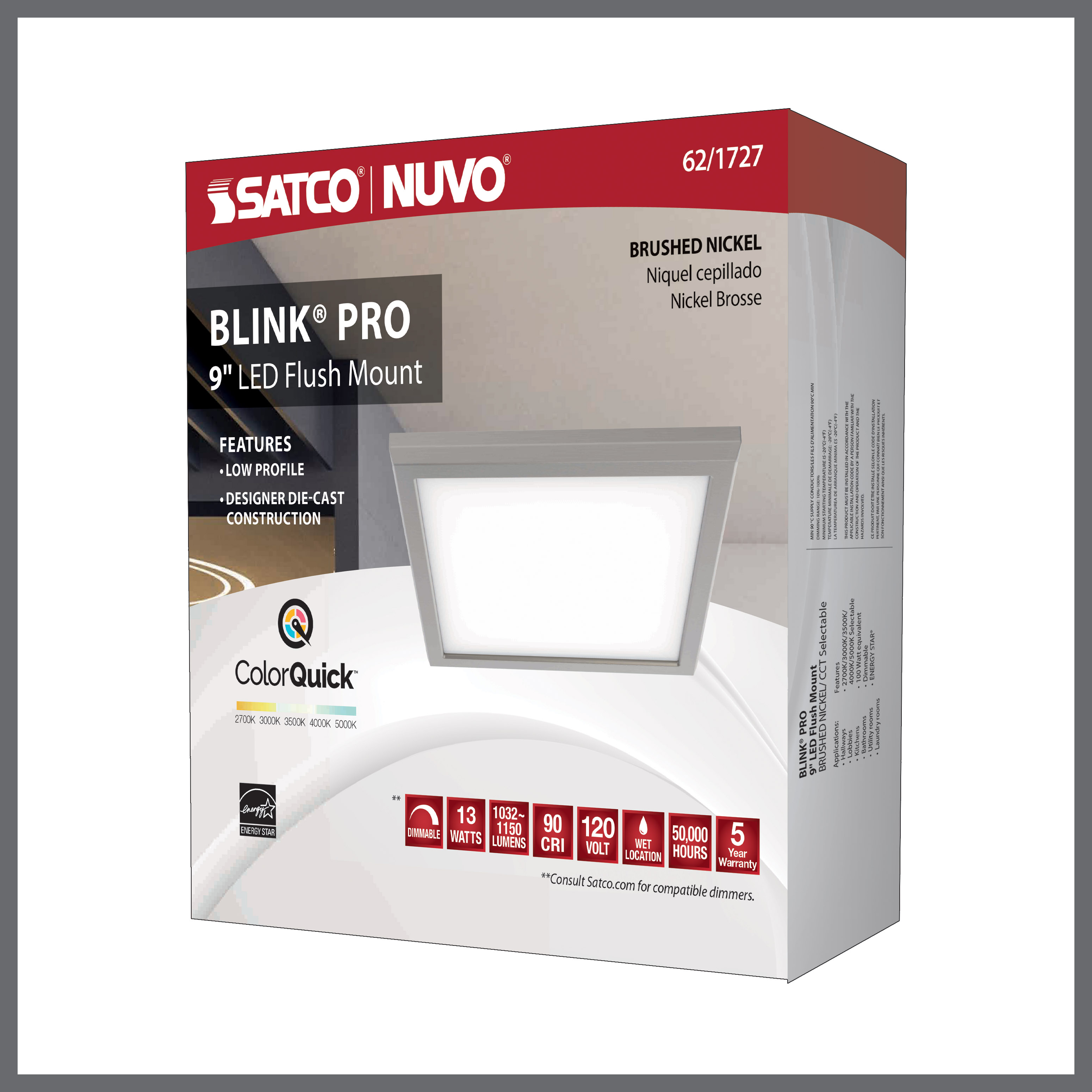 BLINK 13W LED 9" SQ BR. NICKEL - 62-1727