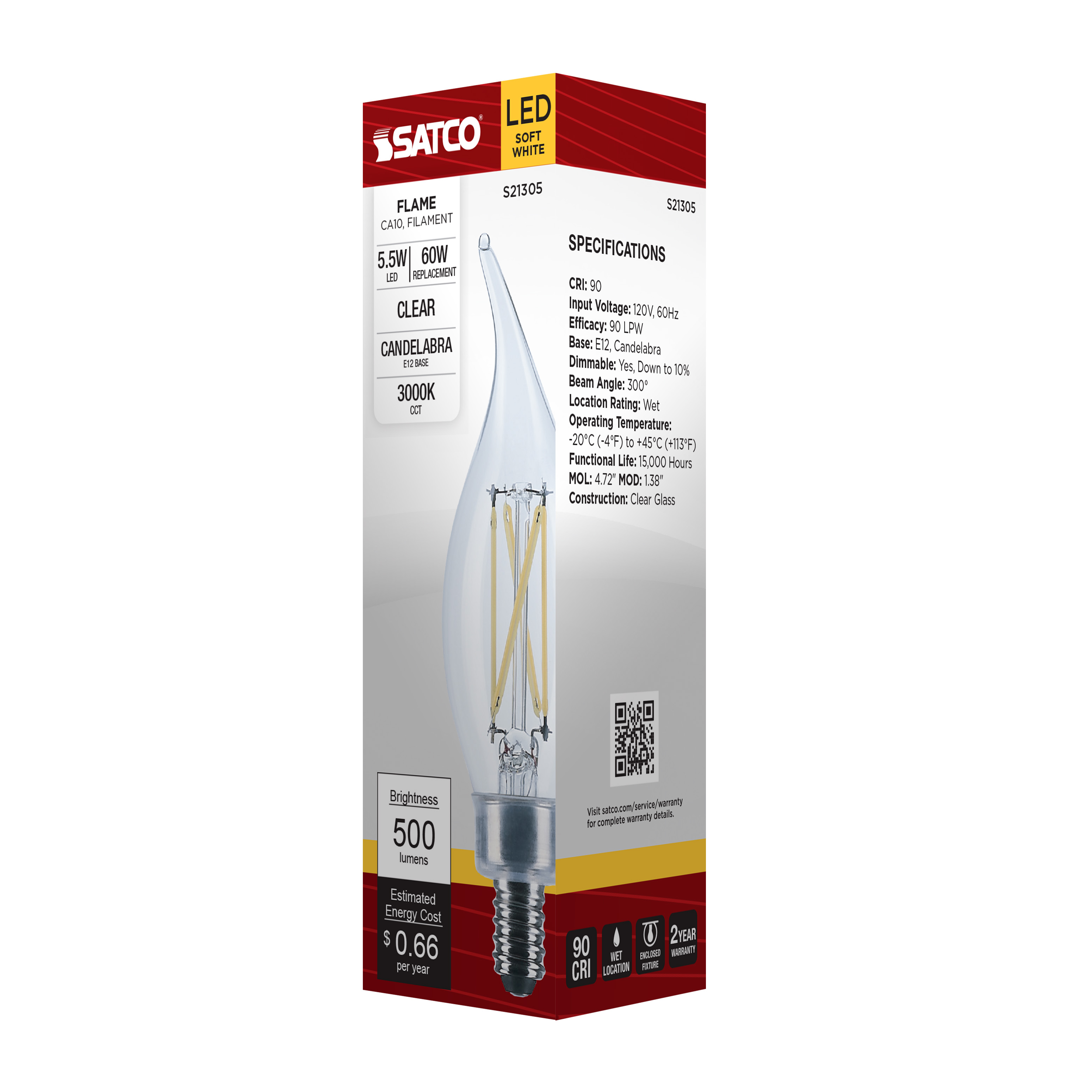 S21305 5.5CA10/LED/930/CL/120V/E12
