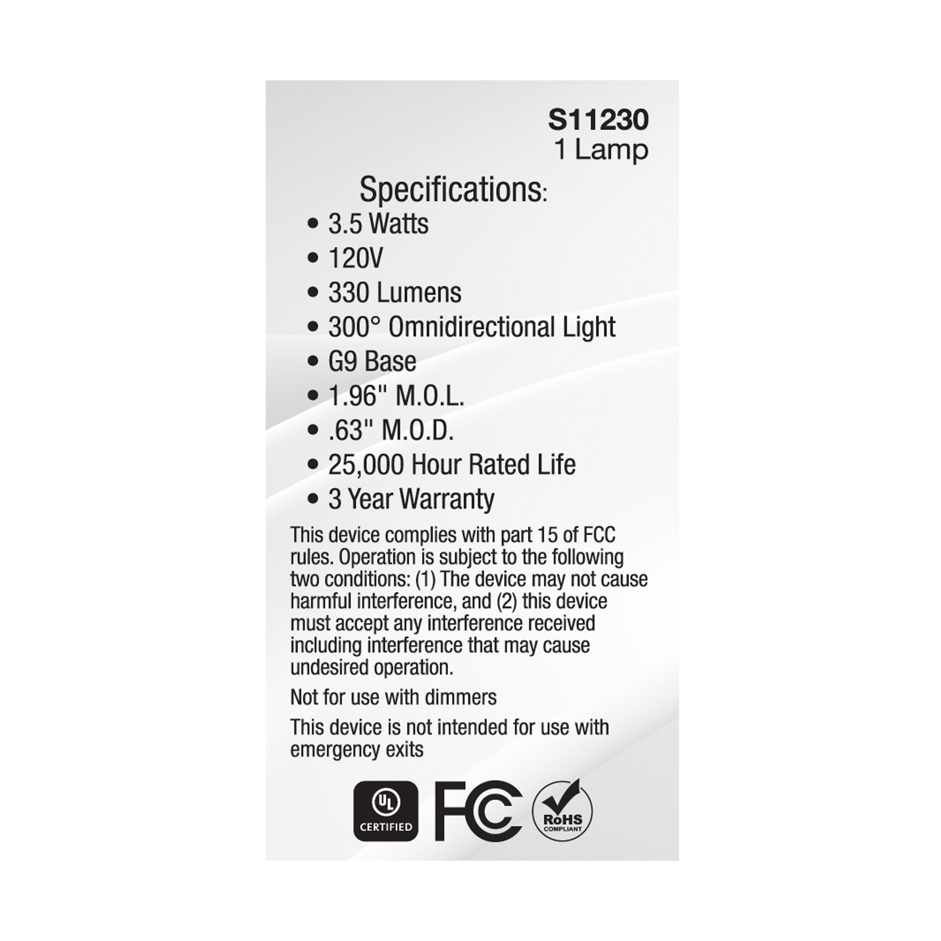 3.5W/LED/G9/830/CL/120V/ND - S11230