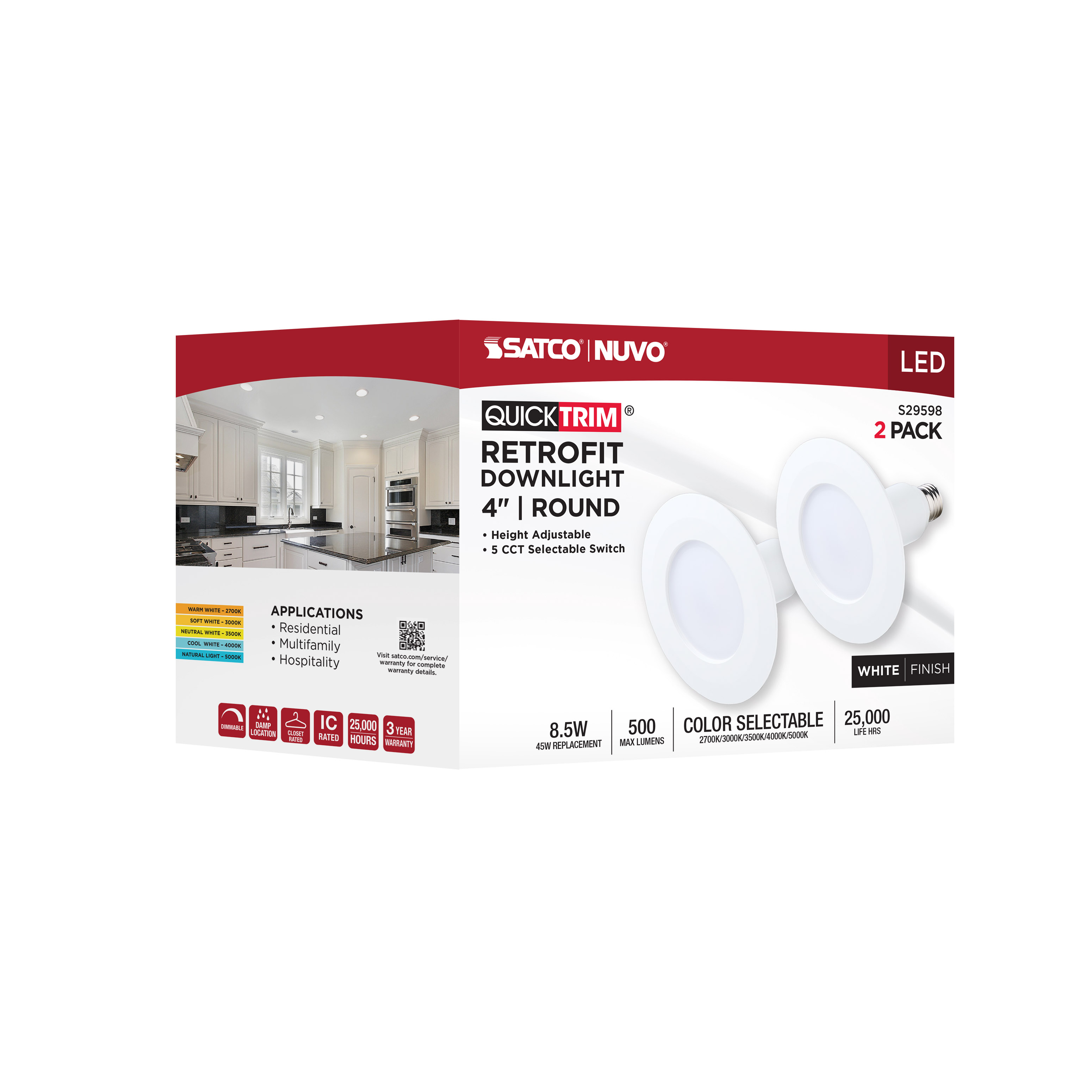 S29598 8.5WLED/4''TRIM/5CCT/120V/2PK