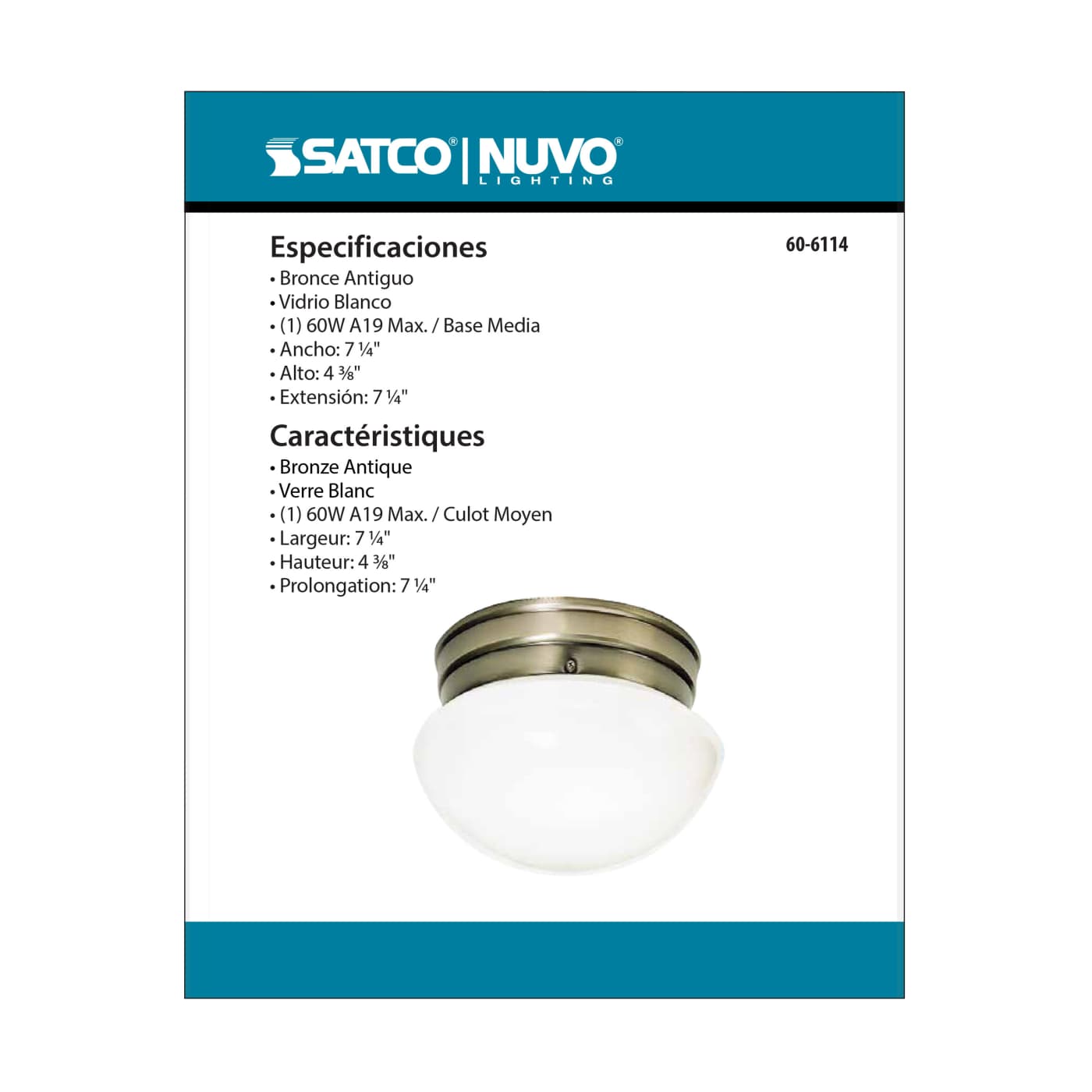 1 LIGHT SMALL MUSHROOM FLUSH - 60-6114