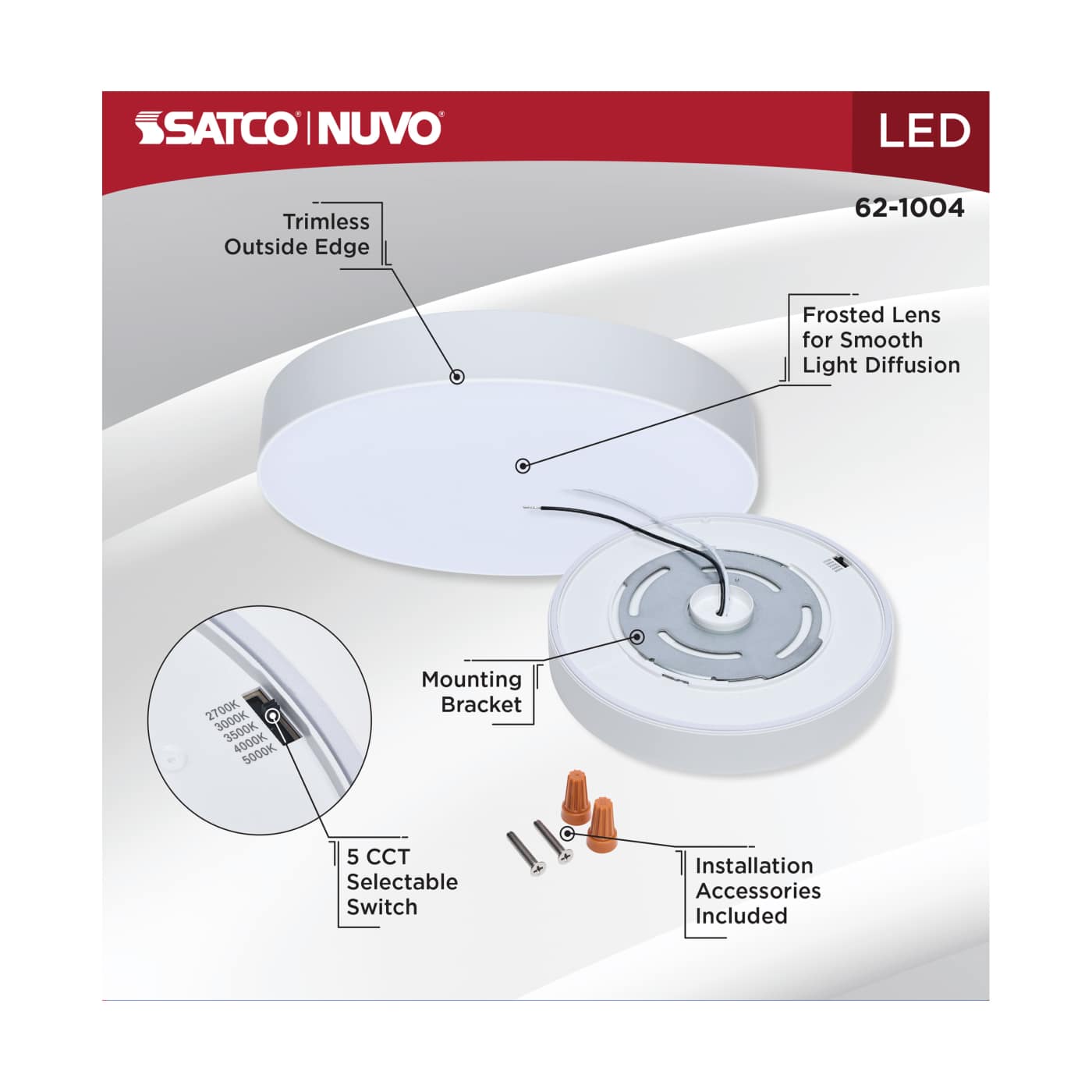 11W 7" 5CCT 120V WHT FIXTURE - 62-1004