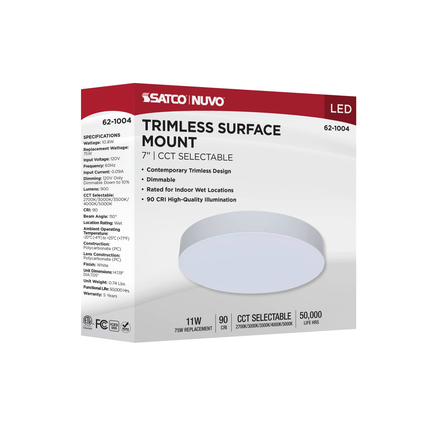 11W 7" 5CCT 120V WHT FIXTURE - 62-1004