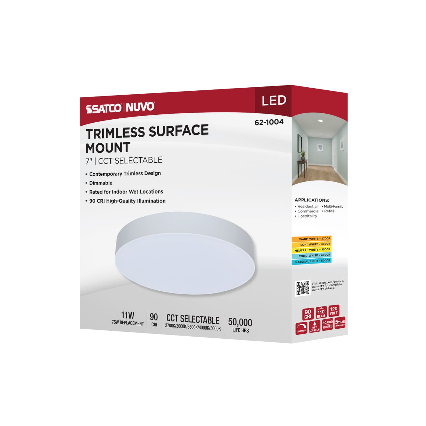 11W 7" 5CCT 120V WHT FIXTURE - 62-1004
