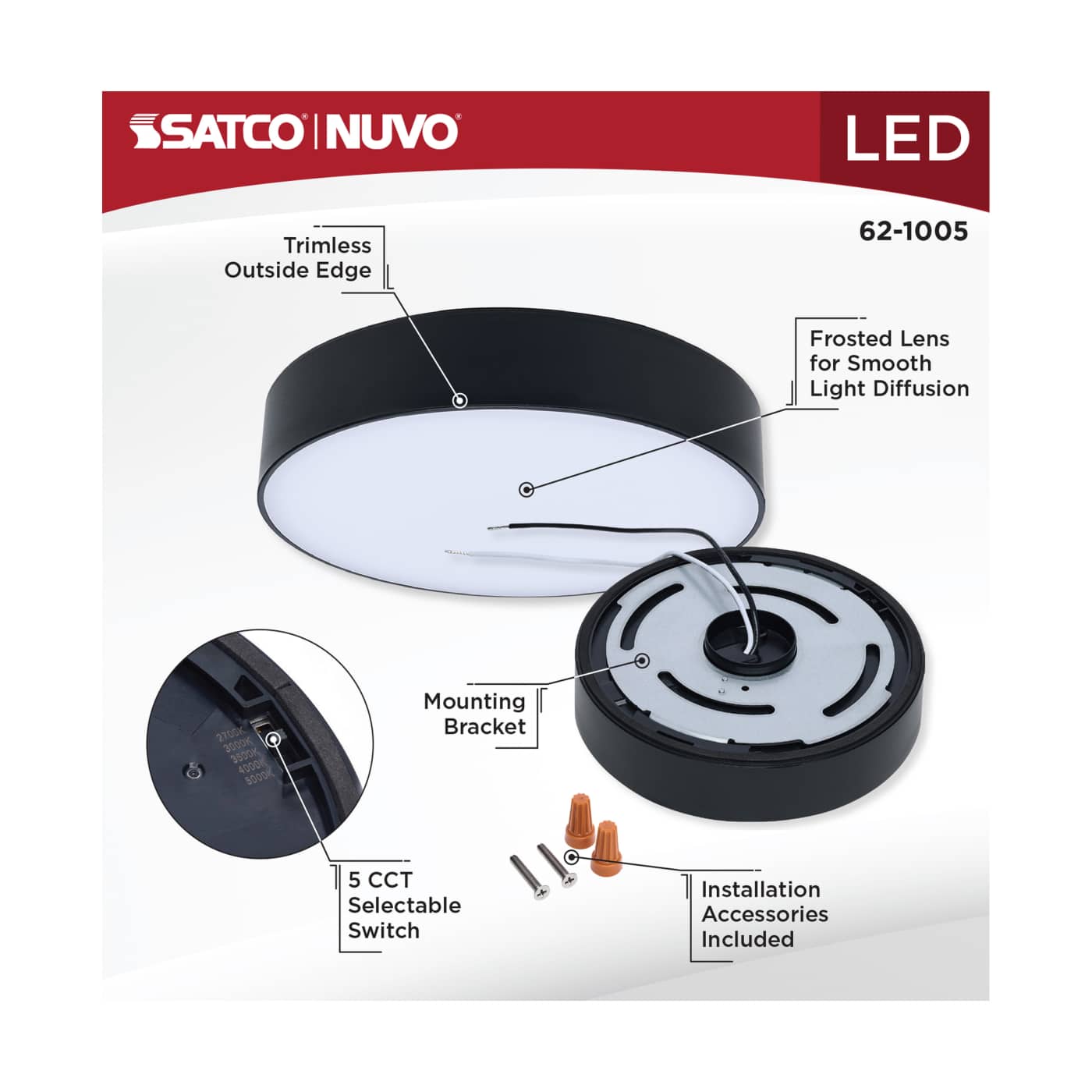 9W 5" 5CCT 120V BLK FIXTURE - 62-1005