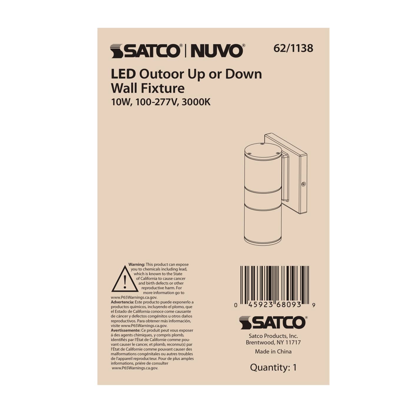 1 LT LED SM UP OR DOWN SCONCE - 62-1138