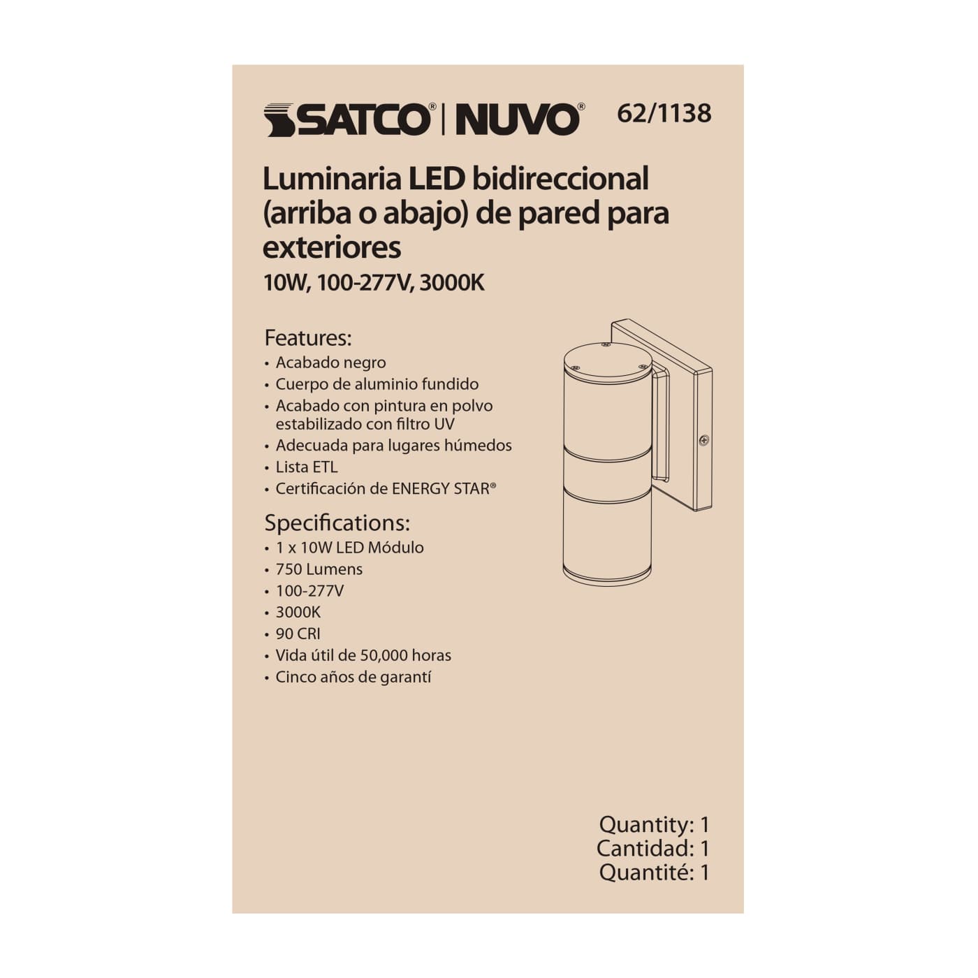 1 LT LED SM UP OR DOWN SCONCE - 62-1138