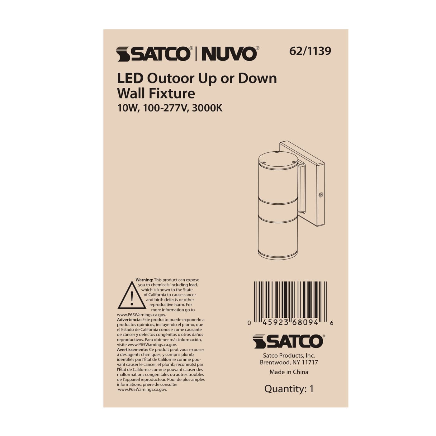 1 LT LED SM UP OR DOWN SCONCE - 62-1139