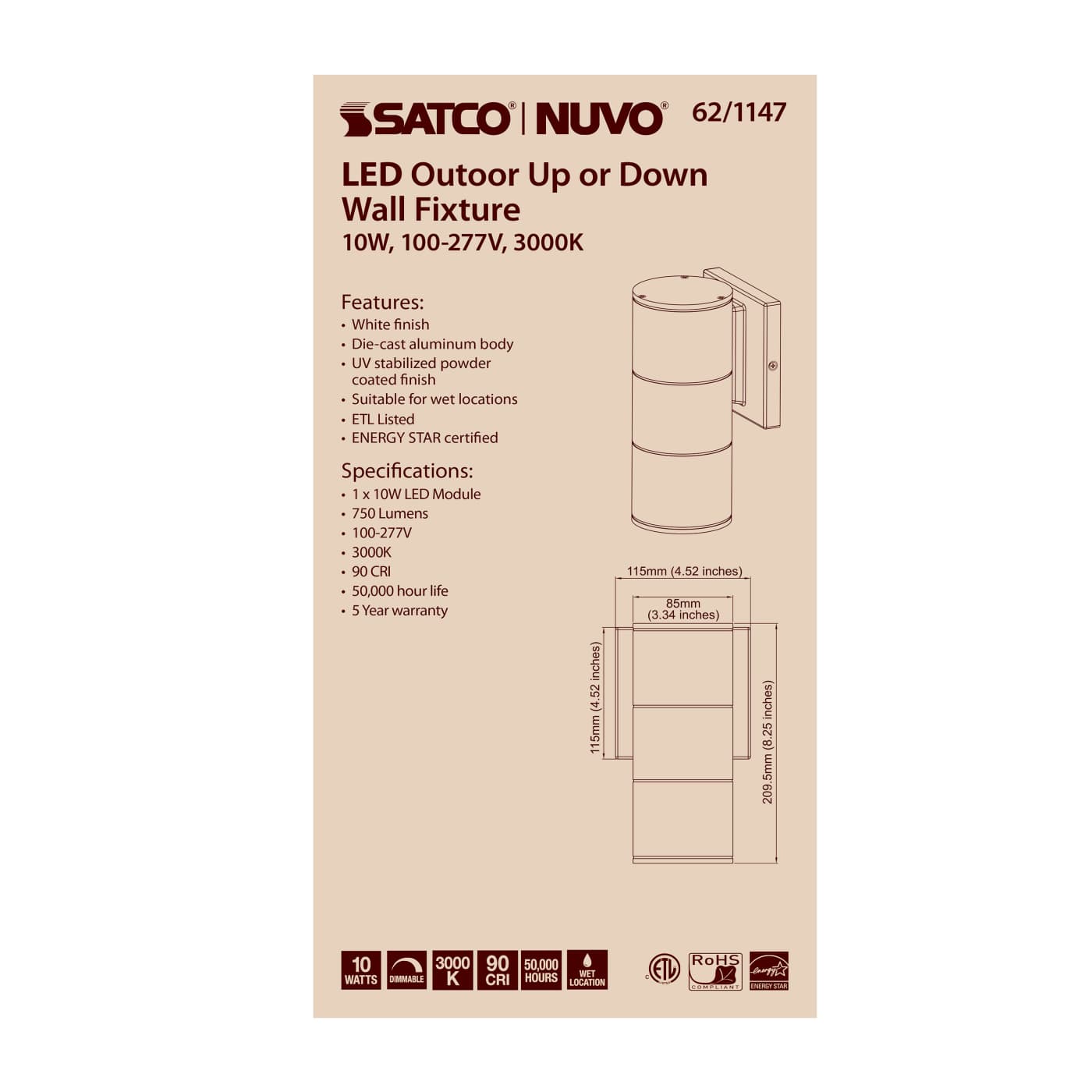 1 LT LED LG UP OR DOWN SCONCE - 62-1147