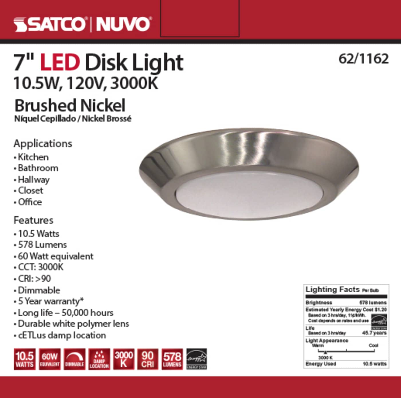 7" LED DISK LIGHT - 62-1162