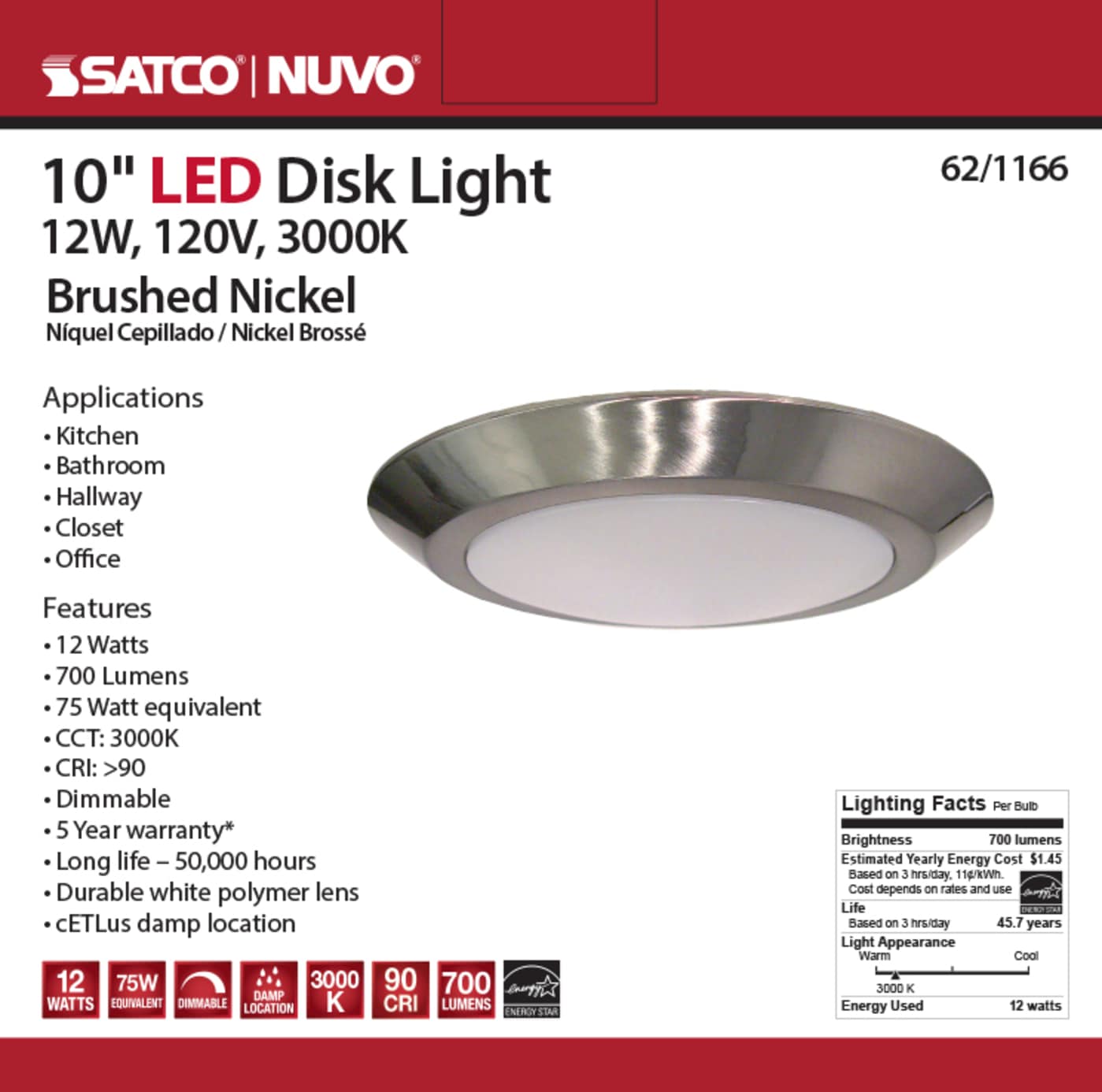 10" LED DISK LIGHT - 62-1166
