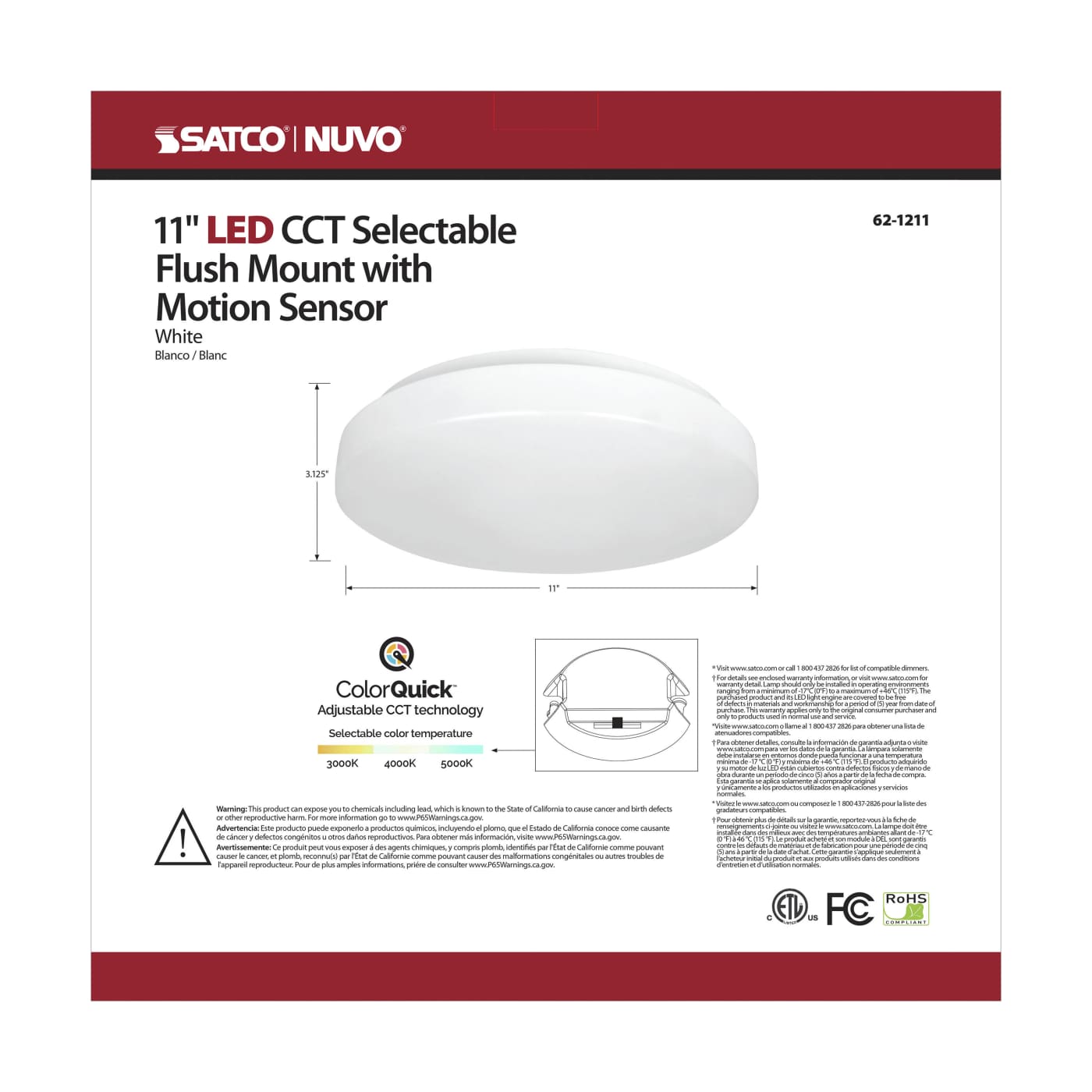 11" ACRYLIC LED FLUSH FIXTURE - 62-1211