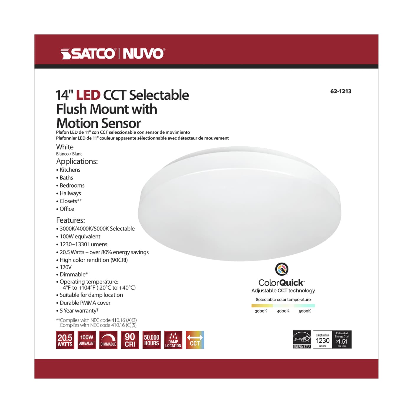 14" ACRYLIC LED FLUSH FIXTURE - 62-1213