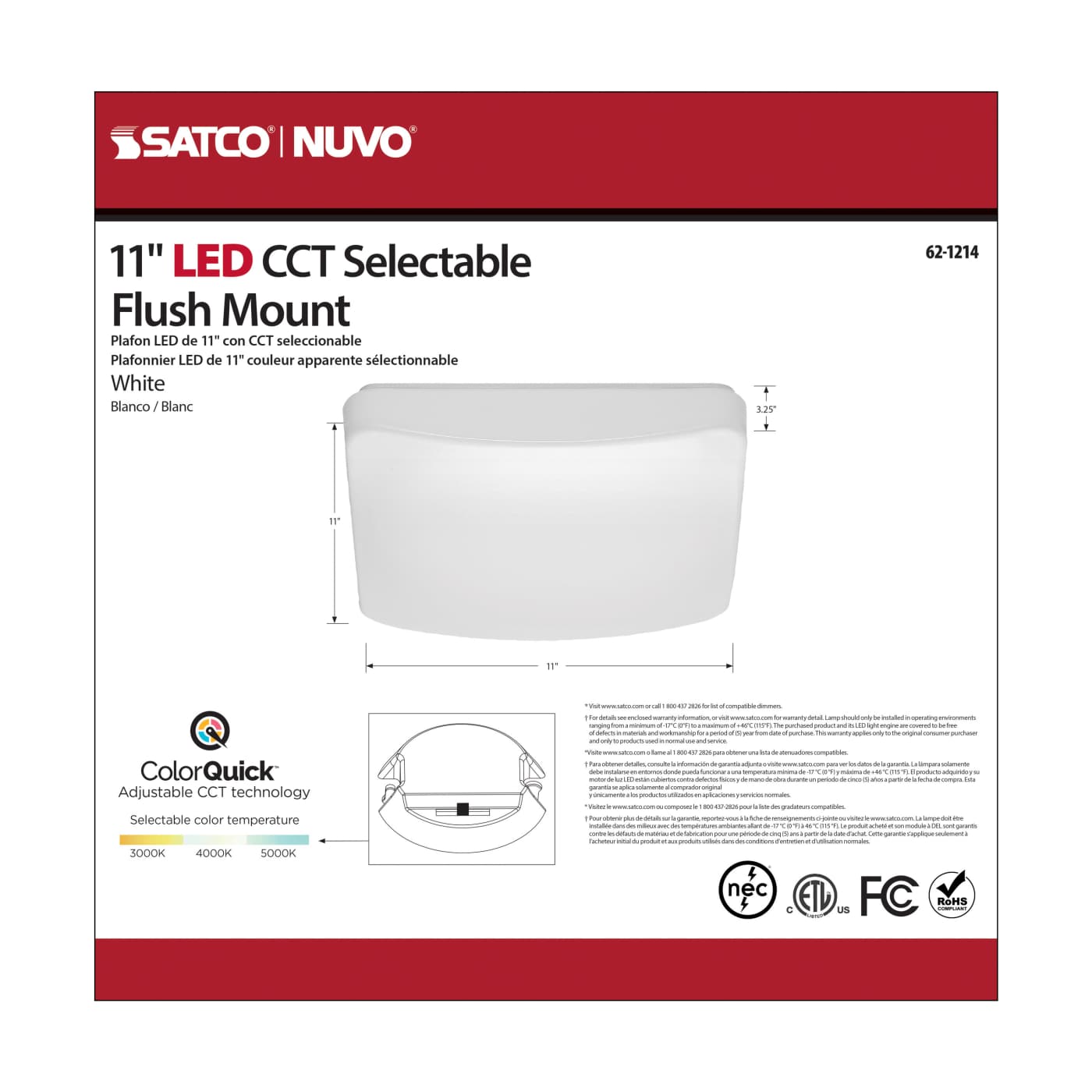 11" SQUARE ACRYLIC LED FLUSH - 62-1214