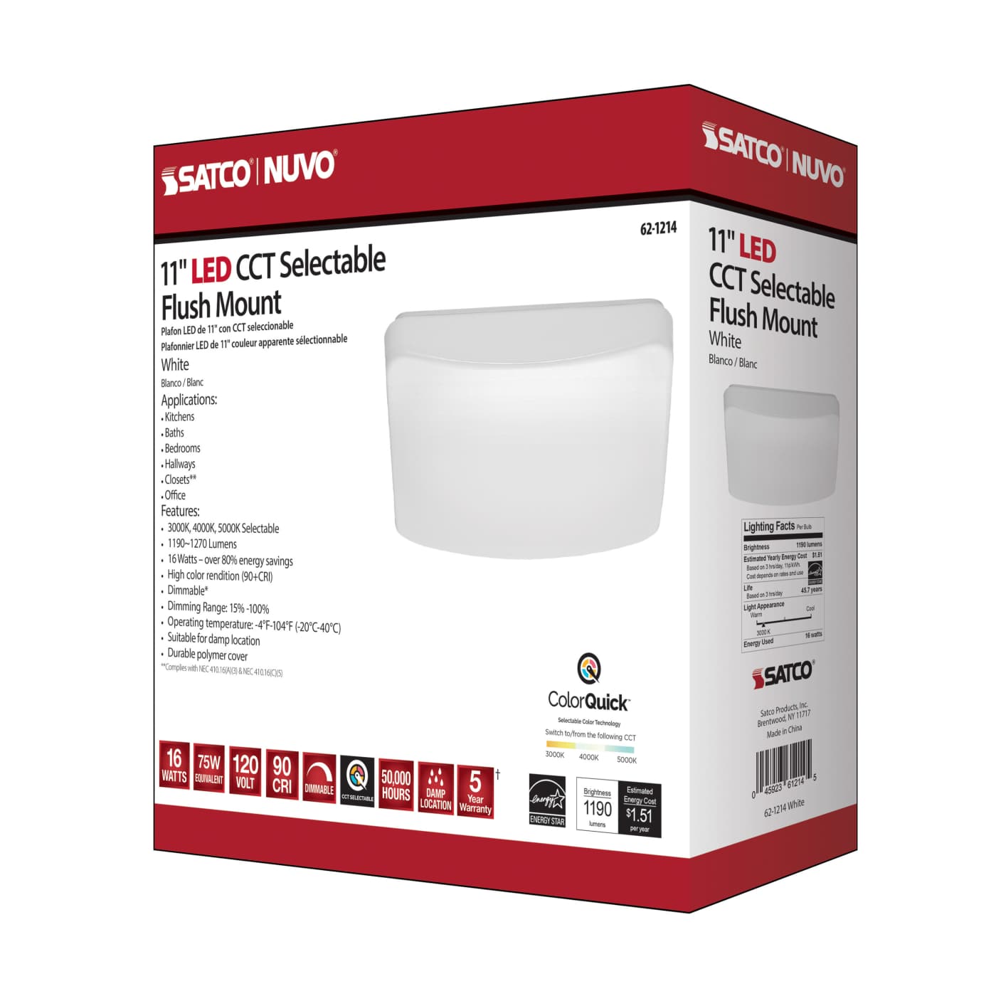 11" SQUARE ACRYLIC LED FLUSH - 62-1214