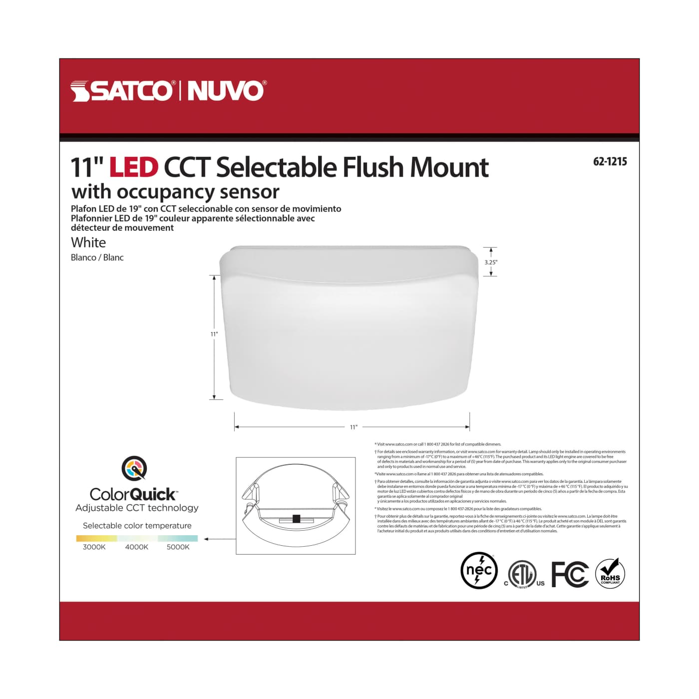 11" SQUARE ACRYLIC LED FLUSH - 62-1215