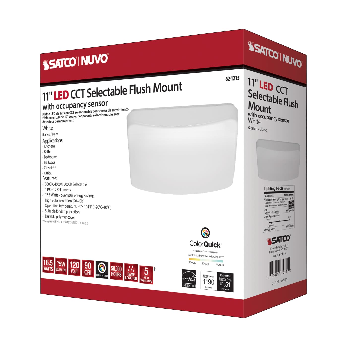 11" SQUARE ACRYLIC LED FLUSH - 62-1215