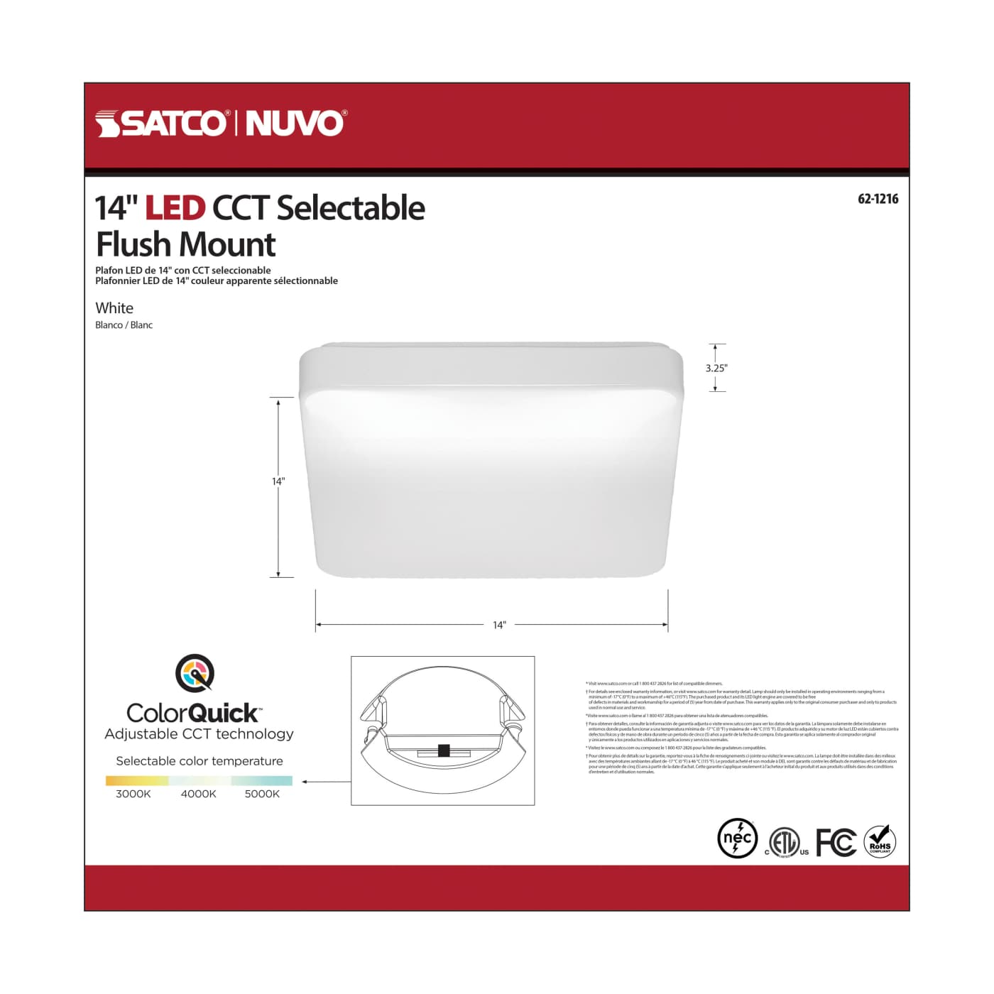 14" SQUARE ACRYLIC LED FLUSH - 62-1216
