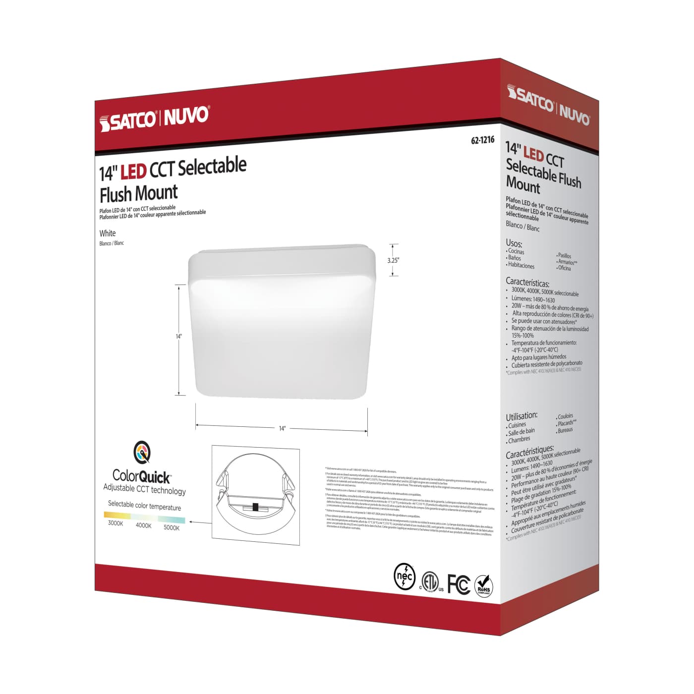 14" SQUARE ACRYLIC LED FLUSH - 62-1216