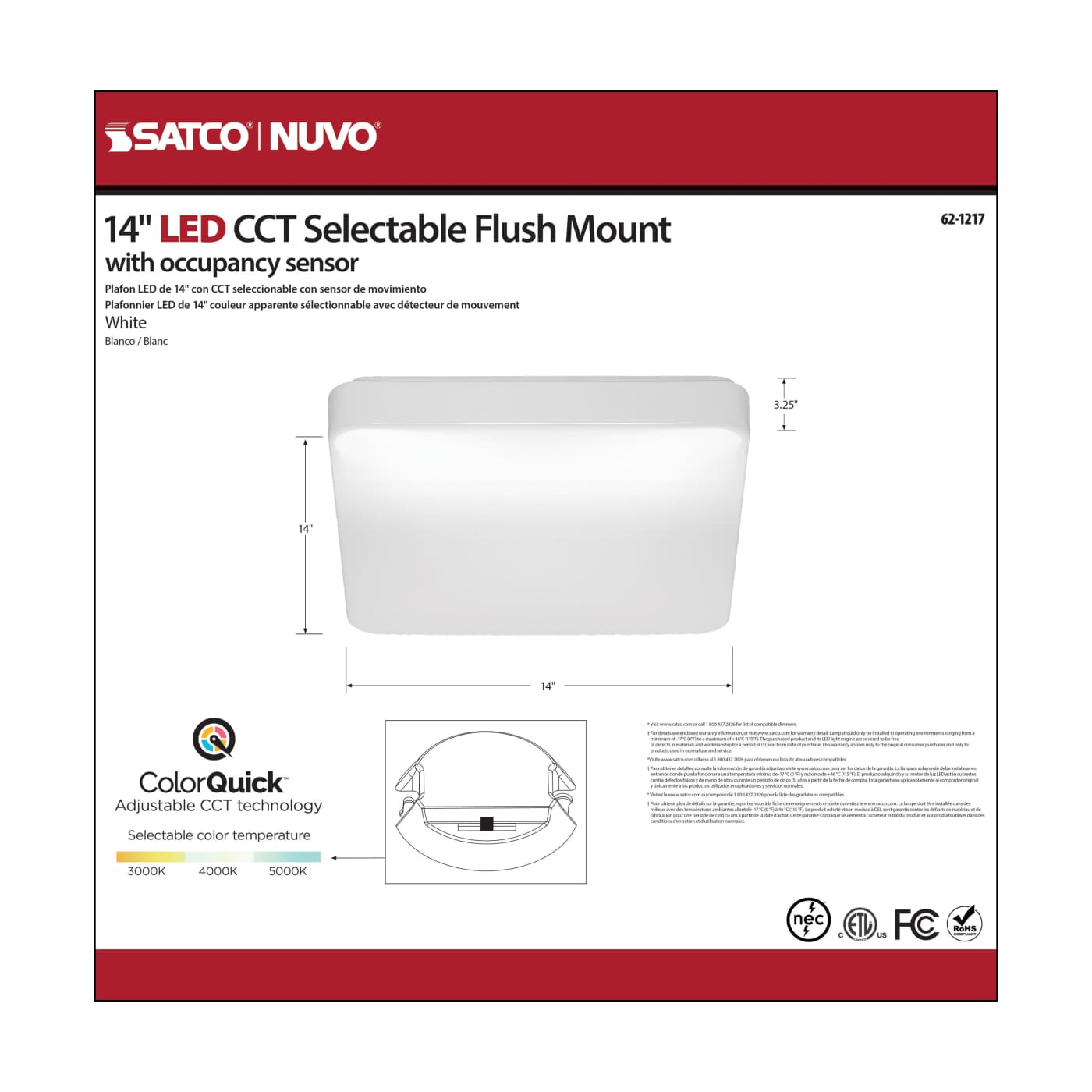 14" SQUARE ACRYLIC LED FLUSH - 62-1217