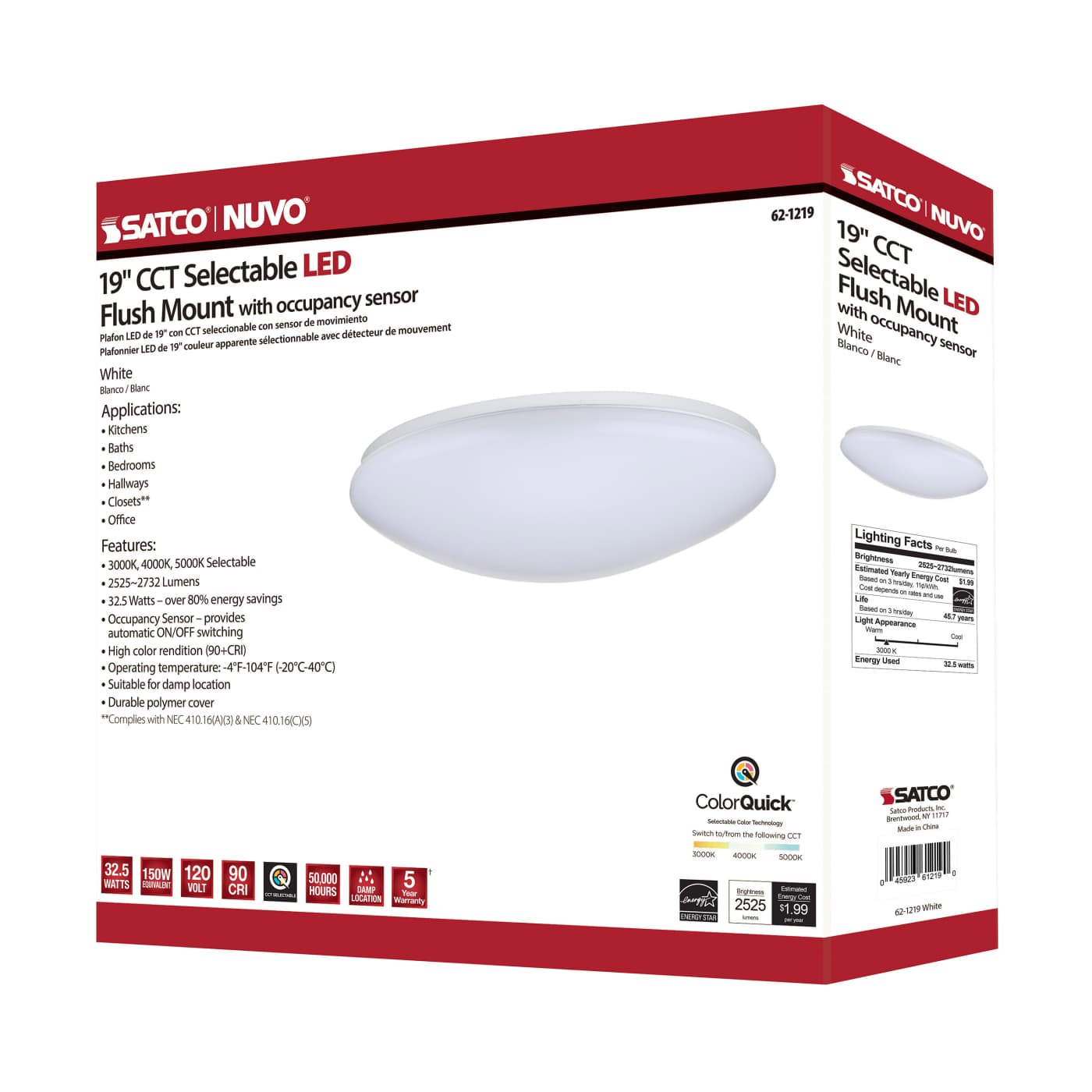 19" ACRYLIC LED FLUSH FIXTURE - 62-1219