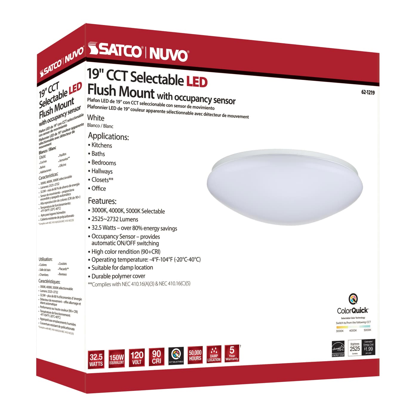 19" ACRYLIC LED FLUSH FIXTURE - 62-1219