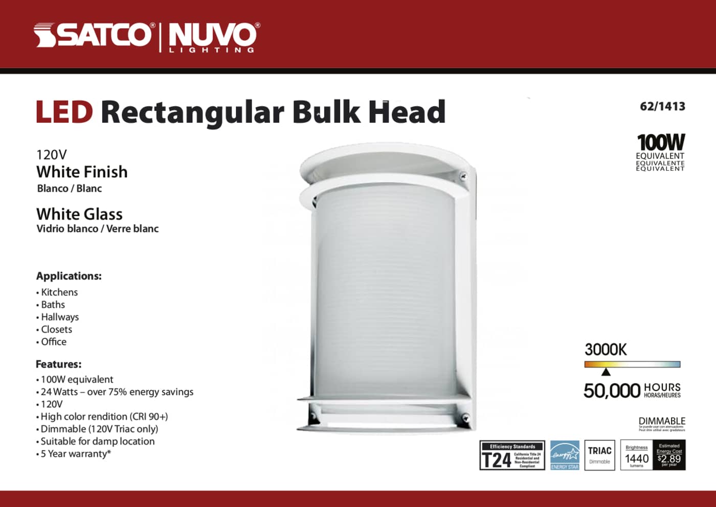 LED RECTANGULAR BULK HEAD - 62-1413