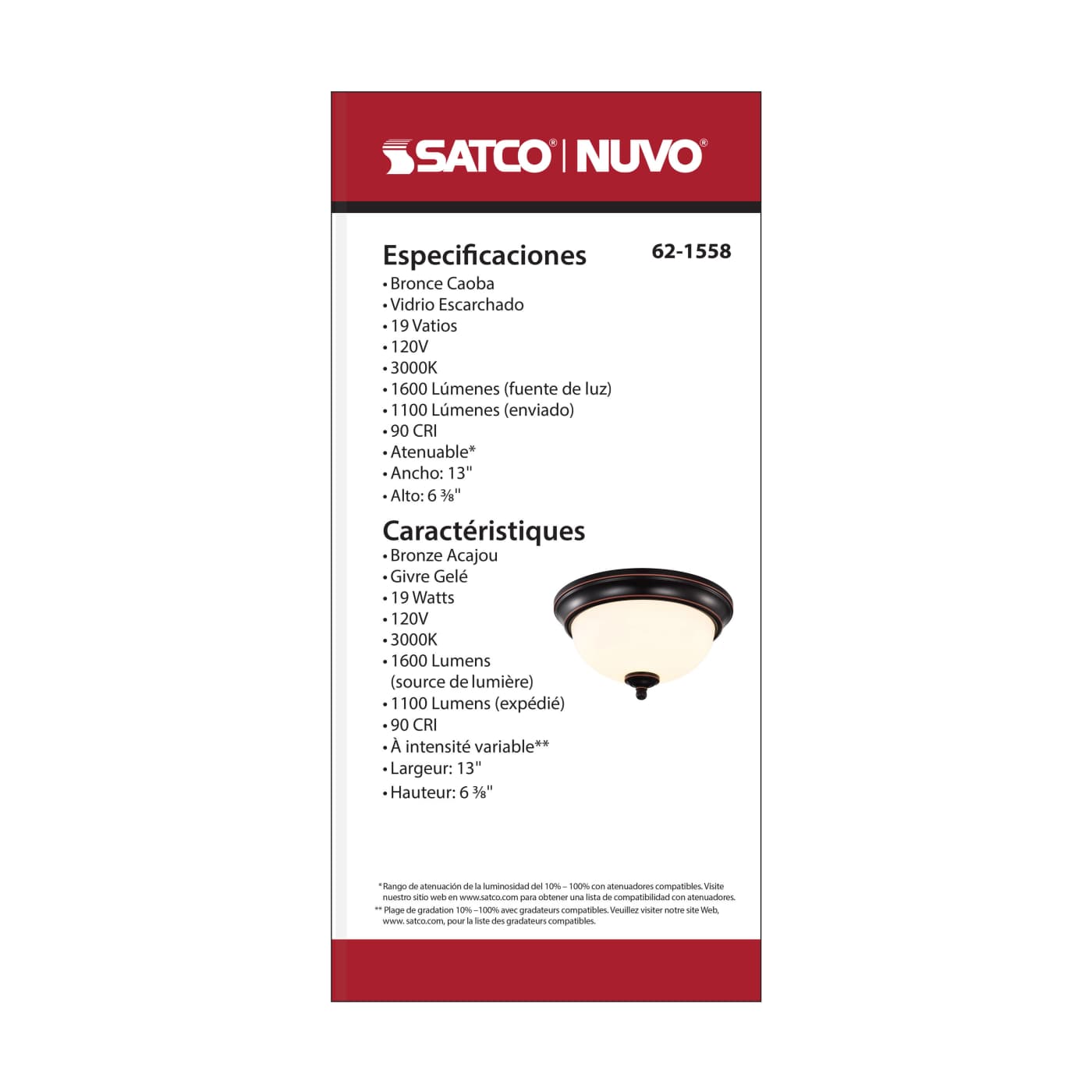 LED 19W 13" FLUSH MOUNT 3000K - 62-1558