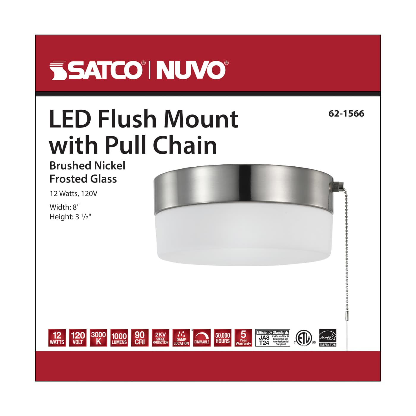 LED 12W 8" FLUSH W/PULL CHAIN - 62-1566