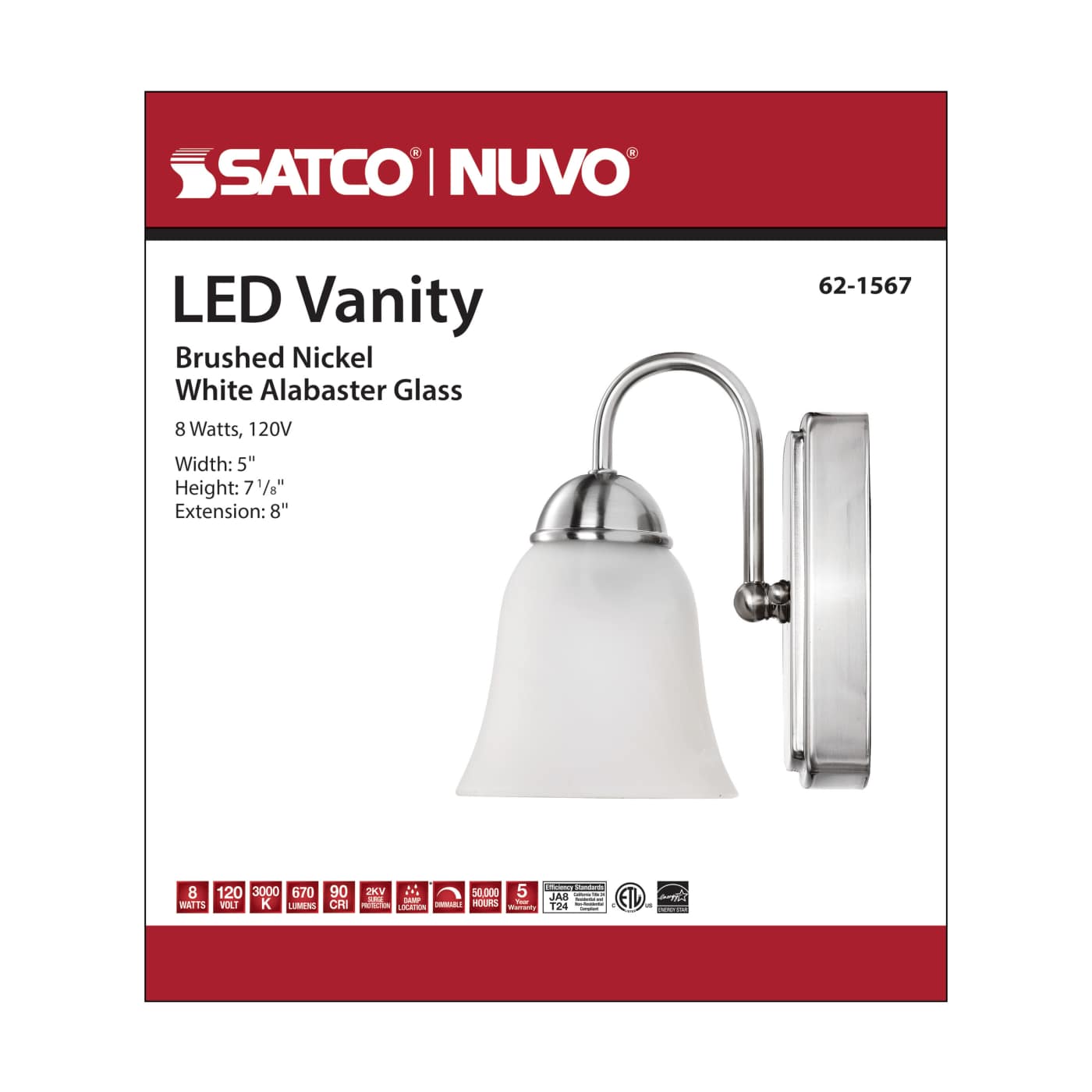 LED 8W 1 LIGHT VANITY 3000K - 62-1567