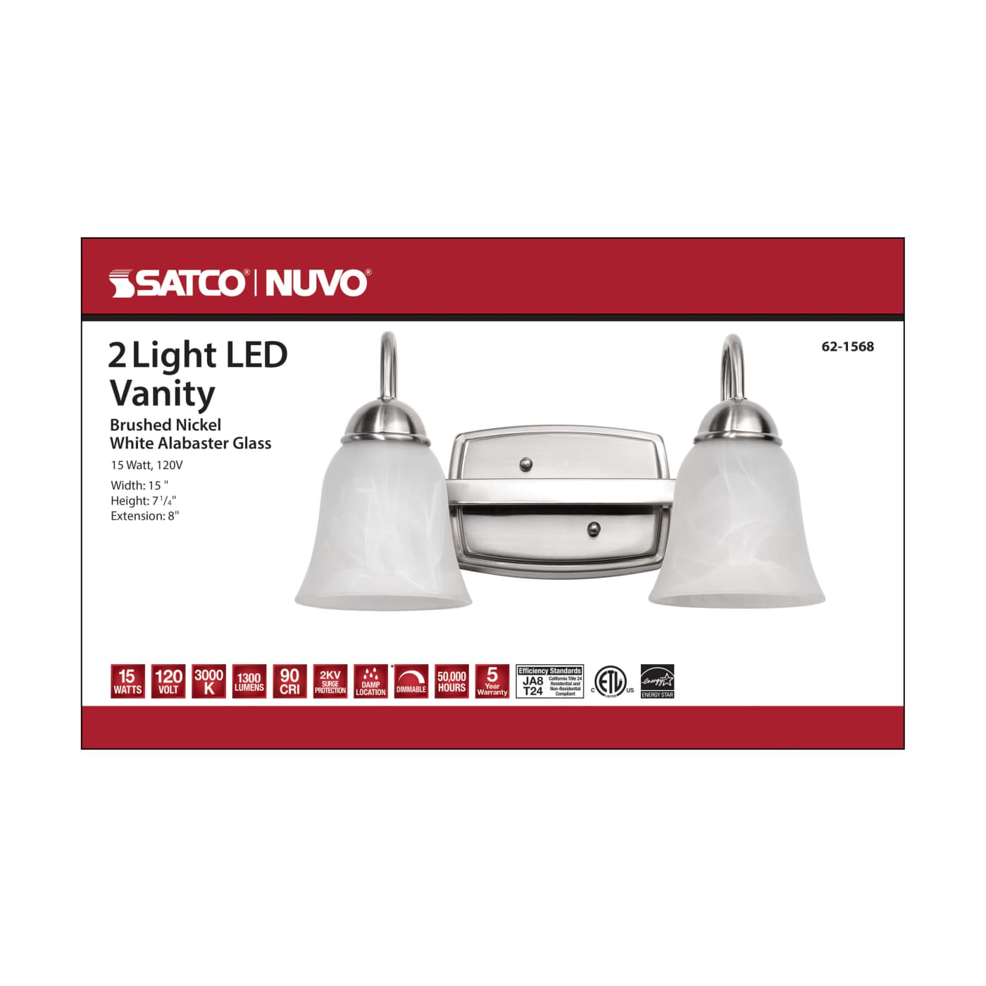 LED 15W 2 LIGHT VANITY 3000K - 62-1568