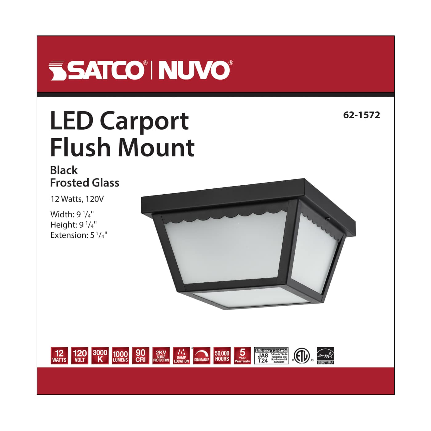 LED 12W 9" CARPORT FLUSH 3000K - 62-1572