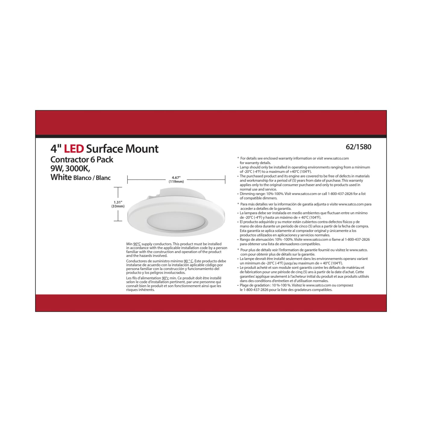 6PK-4"SURFACE MOUNT - WHITE - 62-1580