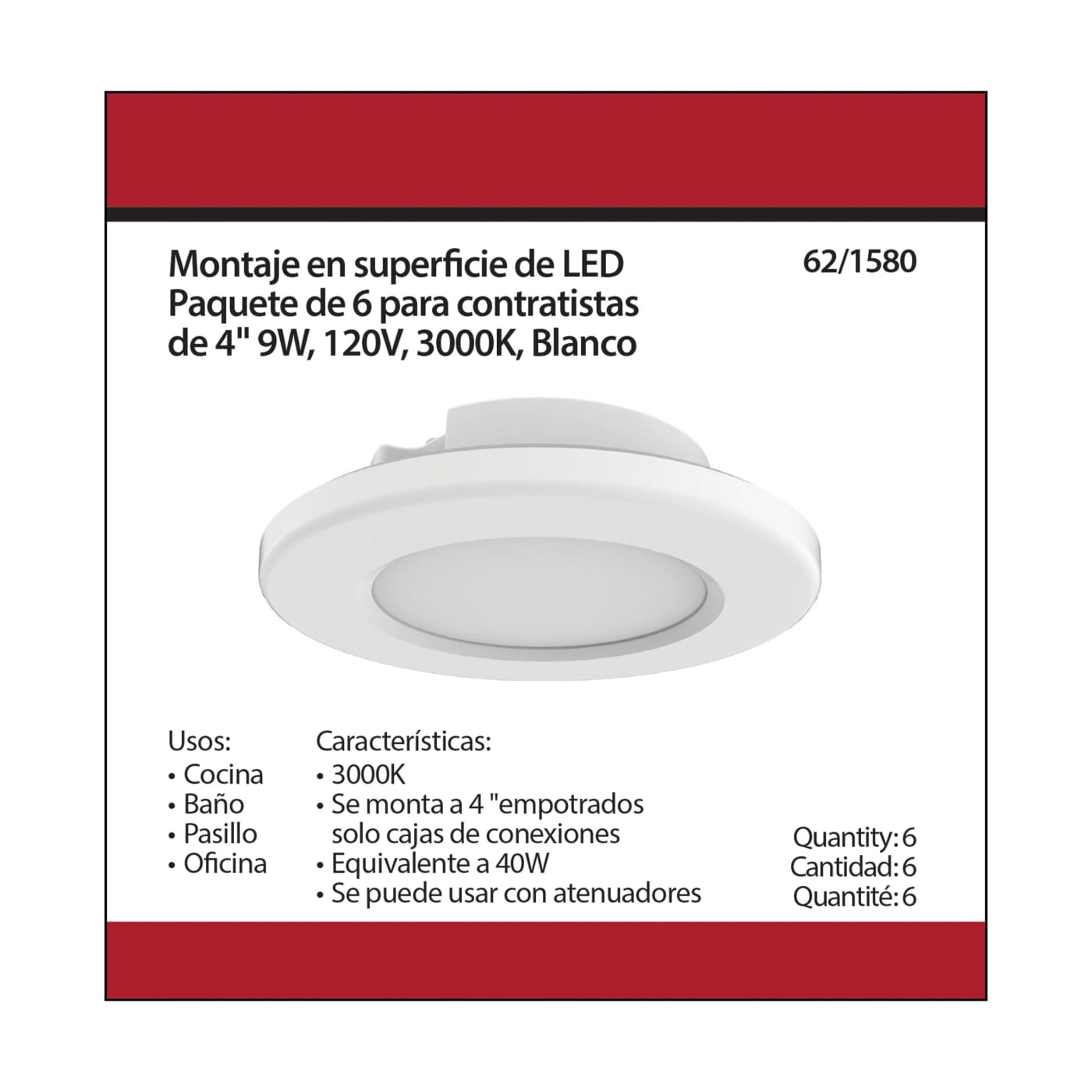 6PK-4"SURFACE MOUNT - WHITE - 62-1580